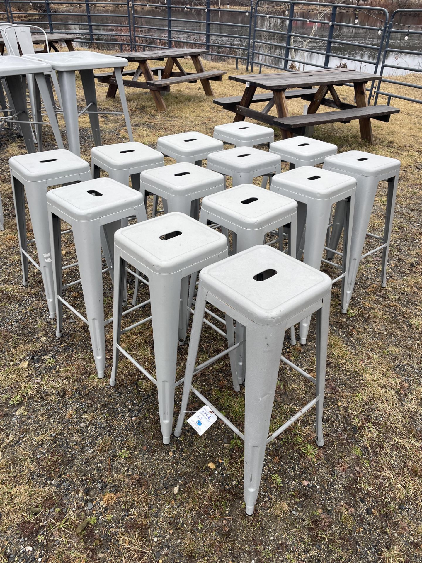 {LOT} (13) Metal Framed Bar Stools (No Back Rest)