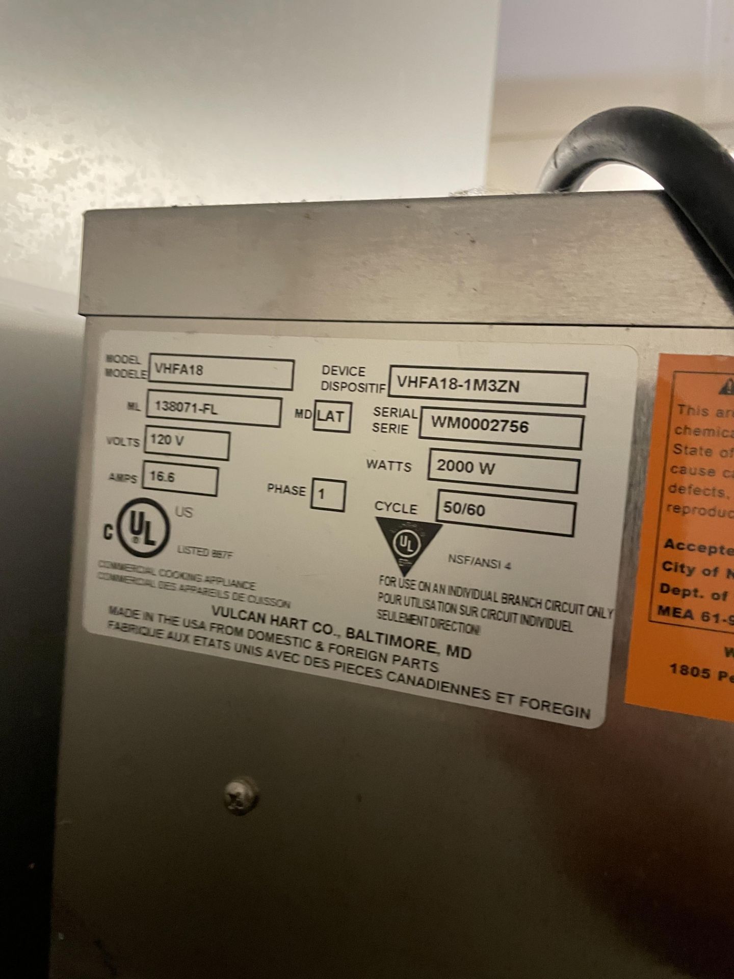 Vulcan Portable #VHFA18 Electric Warming Cabinet with Racks - Image 2 of 2