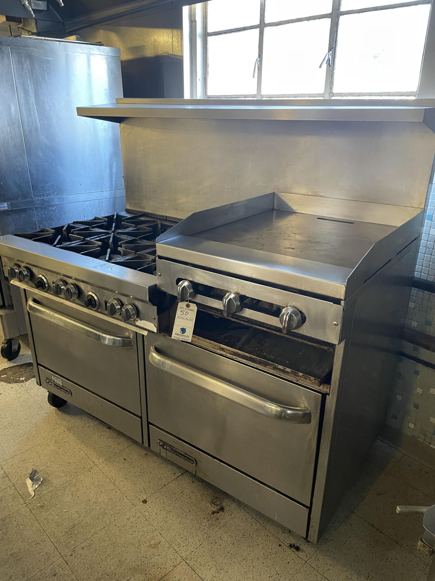 Southbend 6 Burner Gas SS Portable Range w/Double Oven & Flat Top & Backsplash & Overshelf (MUST