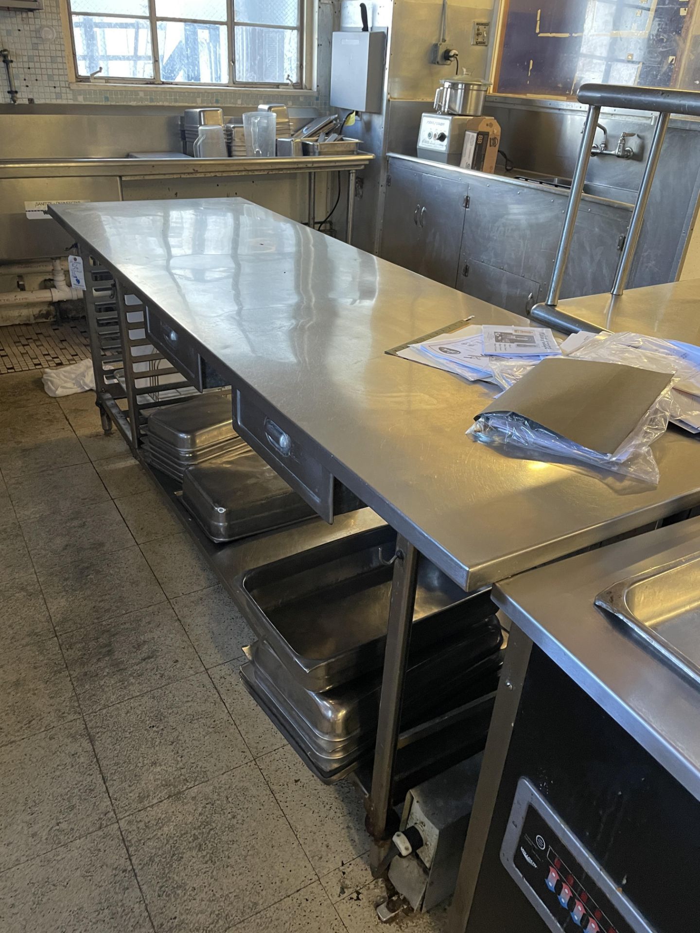 8' x 30" All Stainless Steel Table w/Pan Rack, 2 Drawers & Undershelf