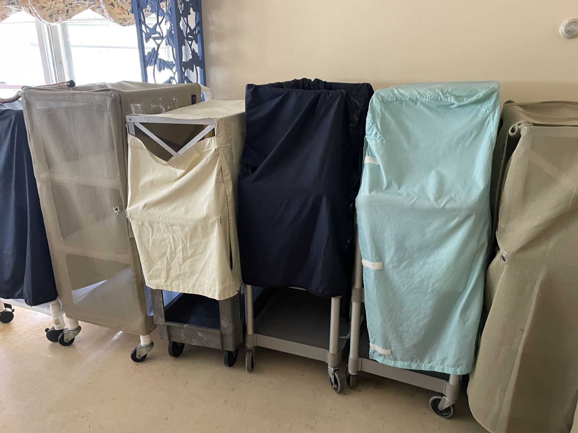 {LOT} In Storage/Janitorial Area c/o: IPU Trash and Laundry Carts, Janitorial Carts, Kitchen Ware, - Image 4 of 6