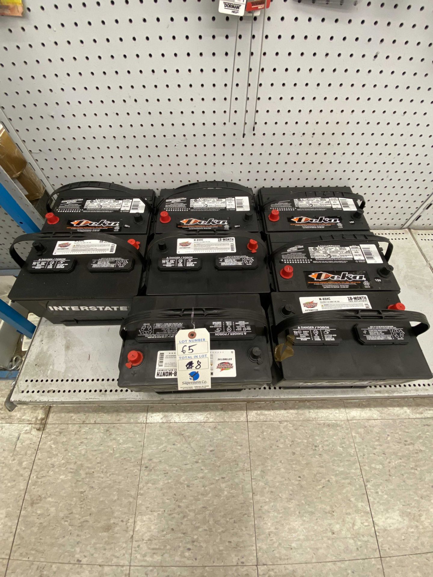 {LOT} (8) Interstate & Deka Group 65, 12V Batteries 850 Cranking Amps (BEING SOLD BY LOT)