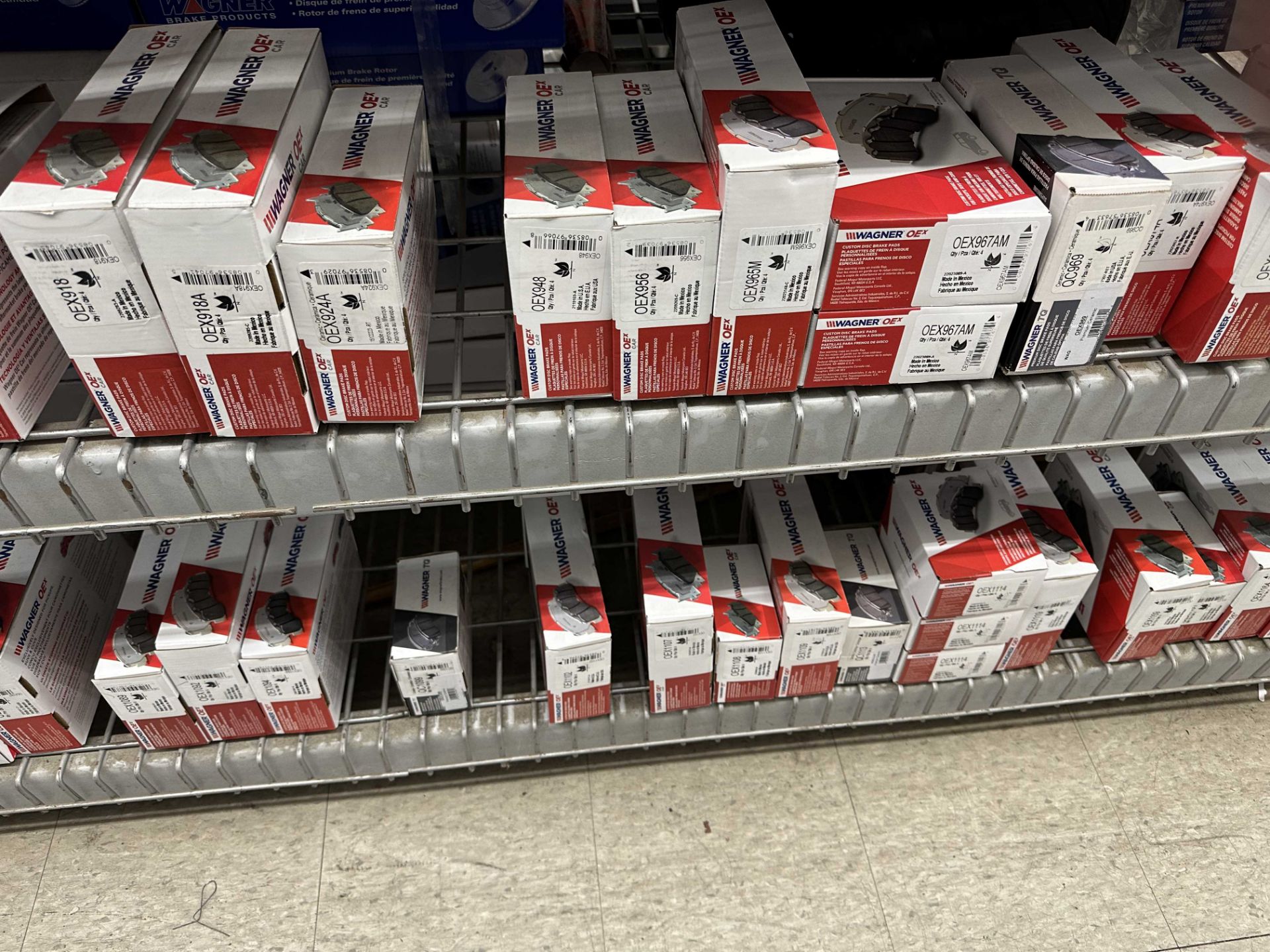 {LOT} Wagner OEX Brake Pads Appx. (198) Sets @ 5700 Wholesale Cost on ( 6) Shelves ( All Red Boxes )