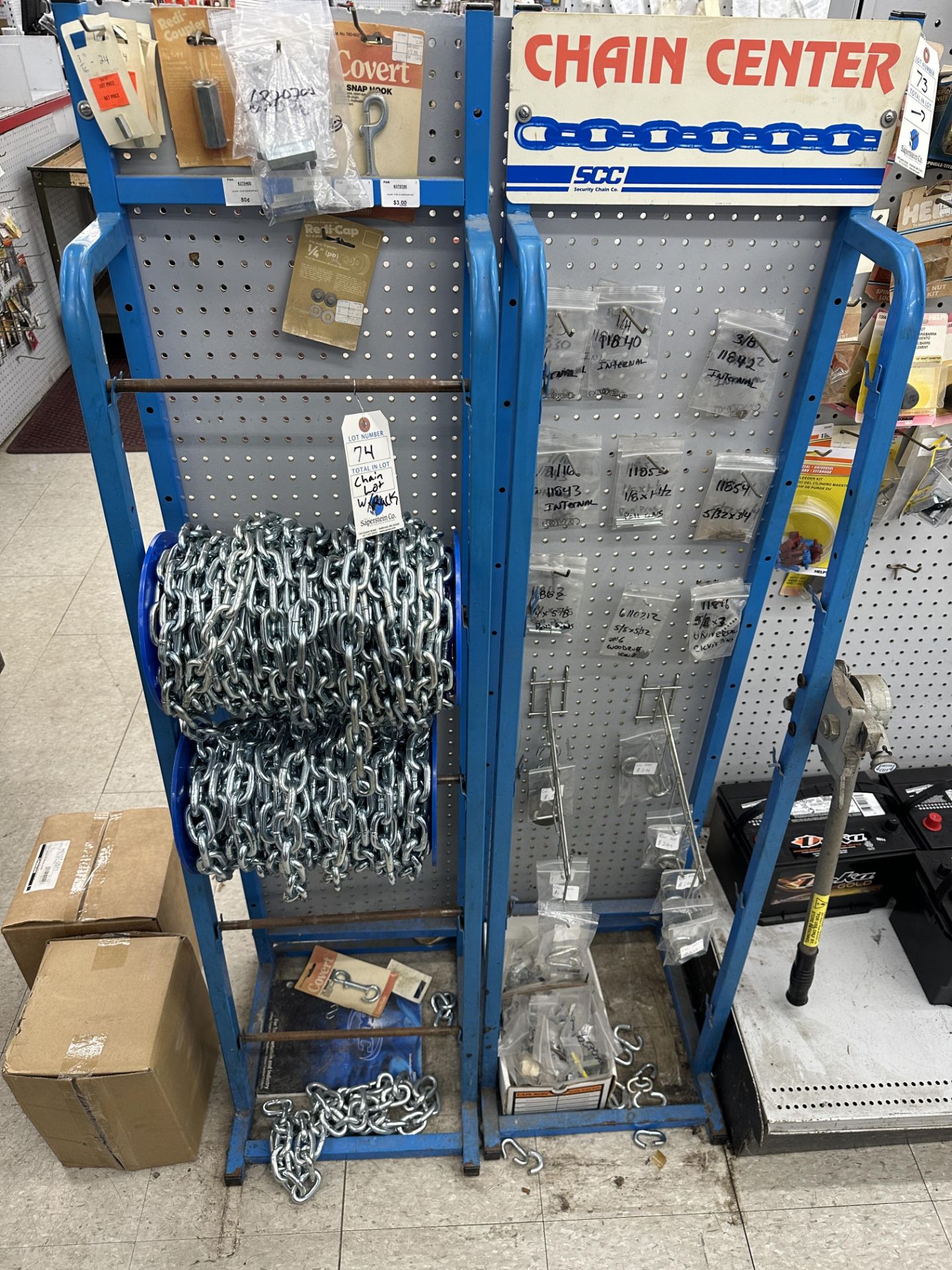 {LOT} Approx. 250' of SCC Security Chain Sizes: 5/16 & 3/8" with Display Rack (Retails at $5/Foot)