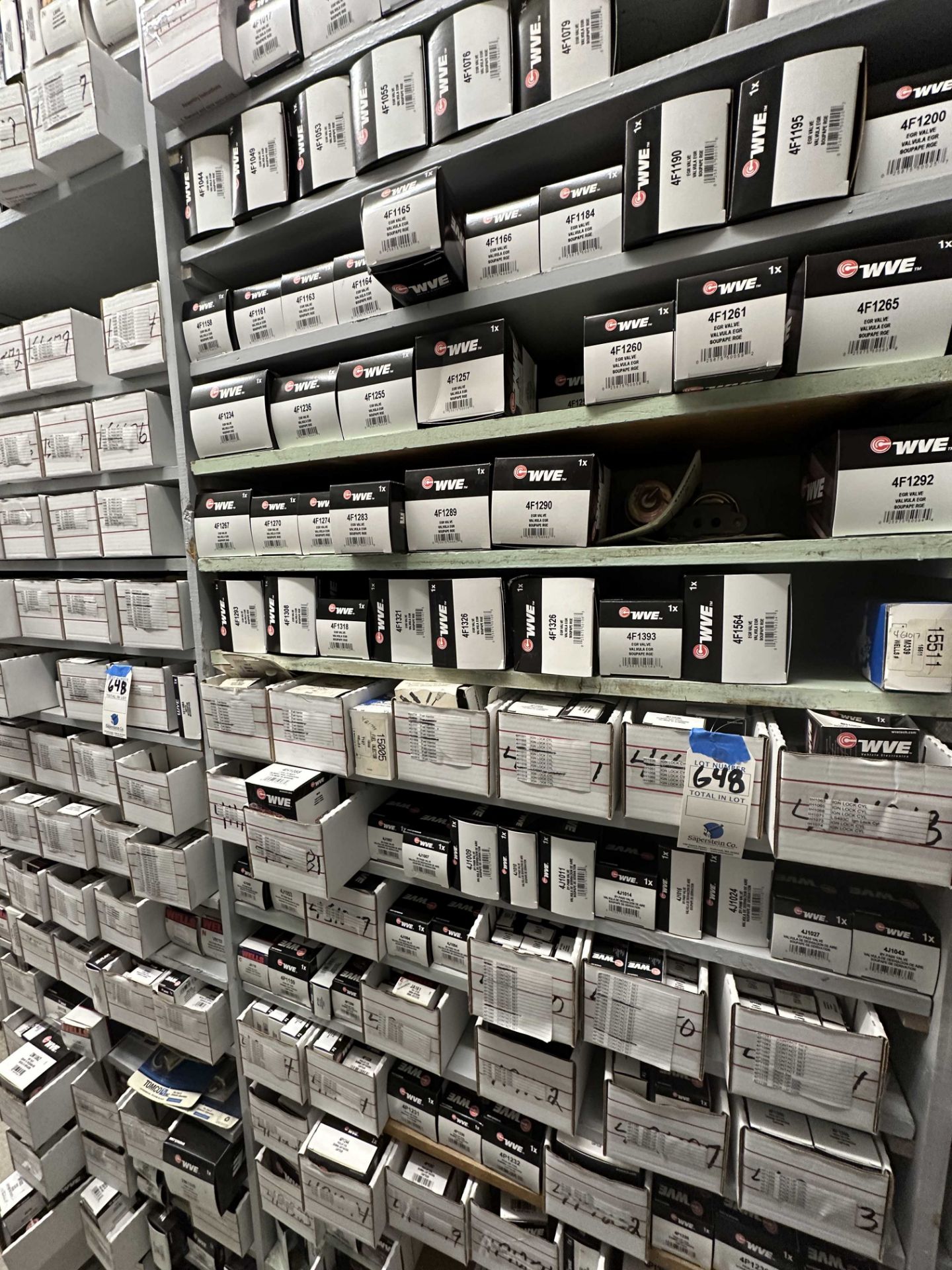 Wells Vehicle Electronic Pieces c/o: Asst. Switches, Agr Valves on 35 Shelves Appx. 675 parts @