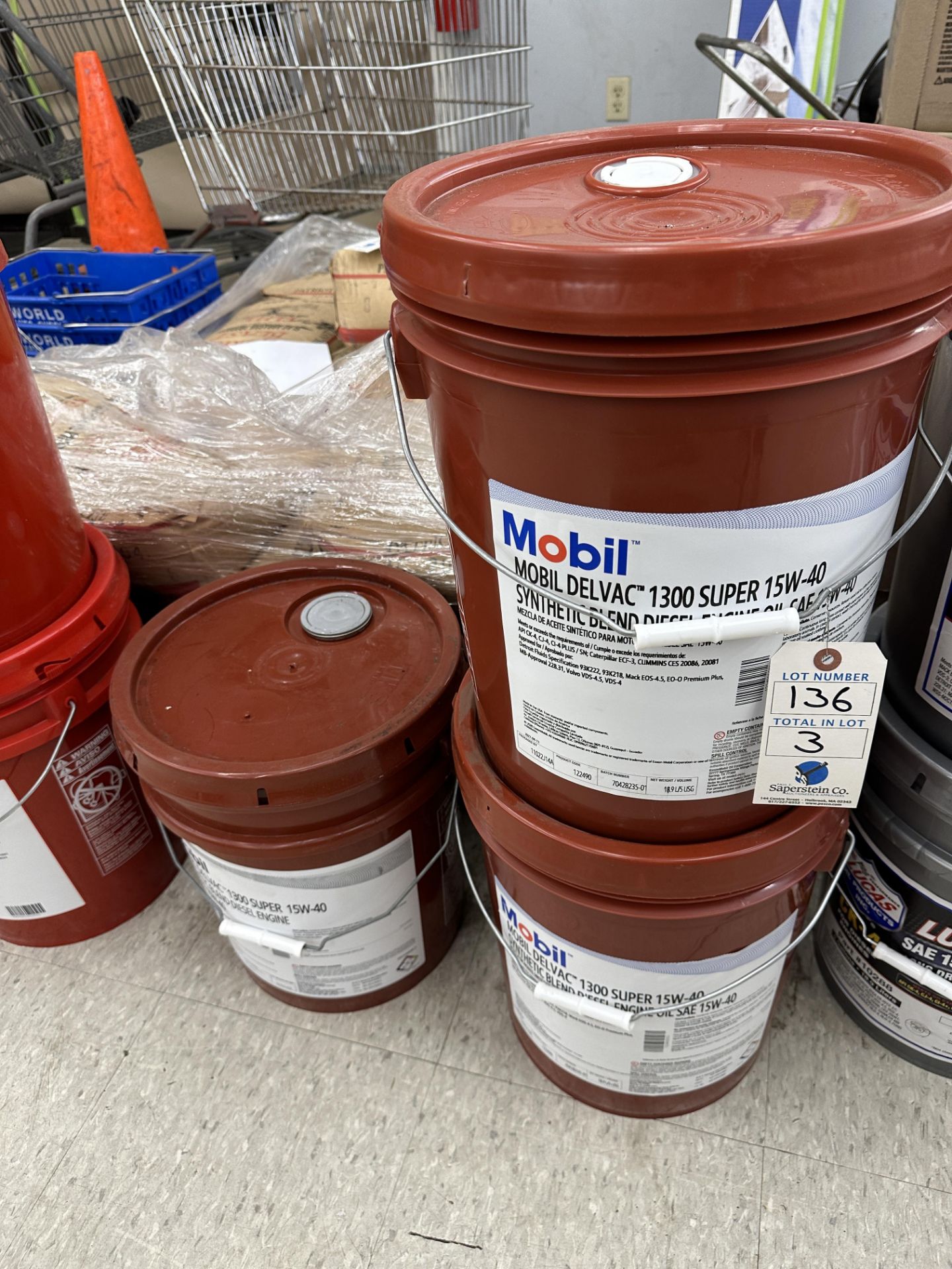 (3) Mobile 1 Delvac 15W-40 5 Gallon Pail of Motor Oil (BEING SOLD BY THE Pail )