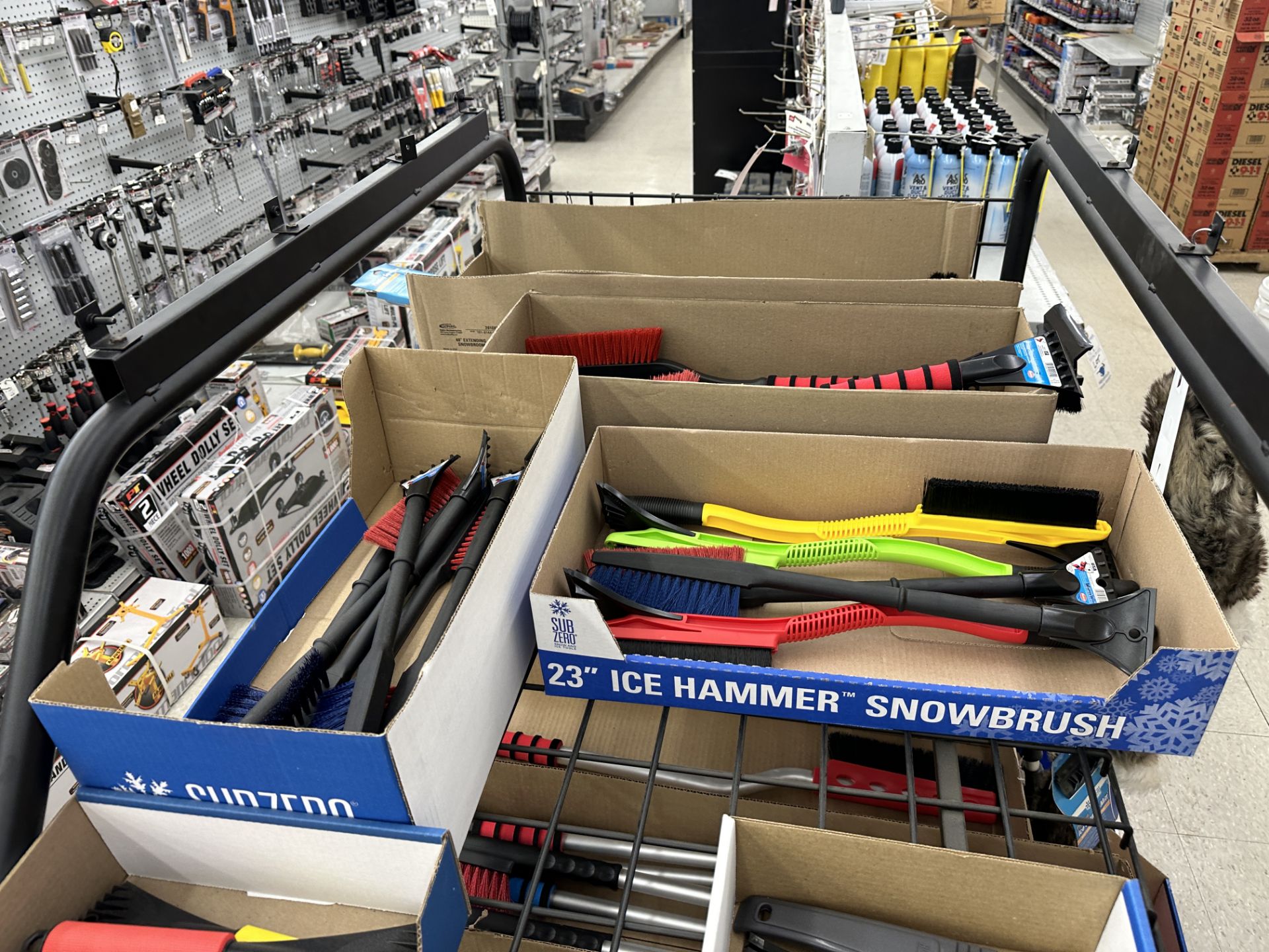 {LOT} Approx 60 Pieces of Hopkins Snow Brushes & Ice Scrapers & Shovels on Rack including Rack - Image 2 of 4