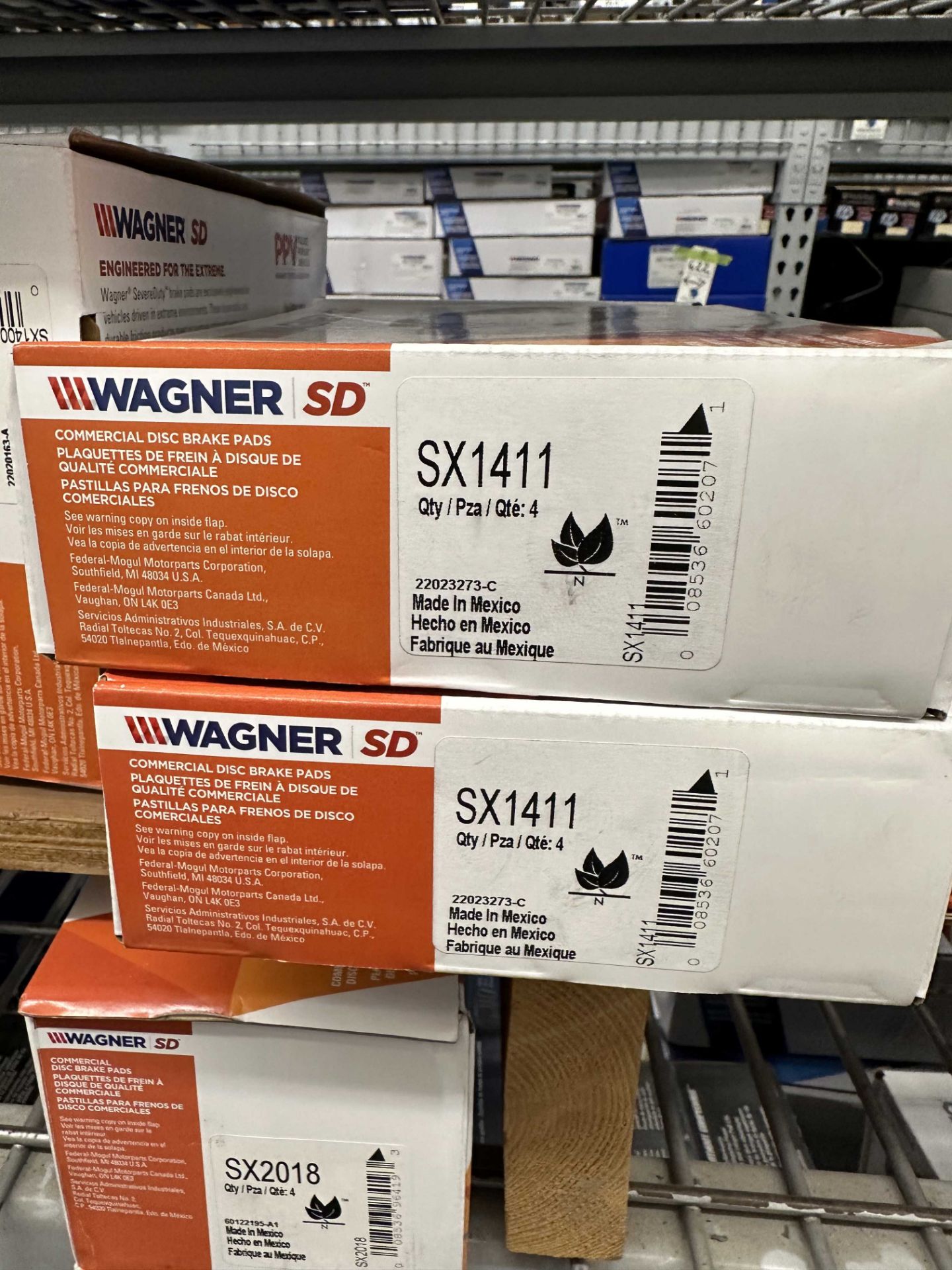 {LOT} Wagner SX Brake Pads Appx. (132) Sets @ 4700 Wholesale Cost on (3) Shelves Orange & Grey boxes - Image 2 of 2