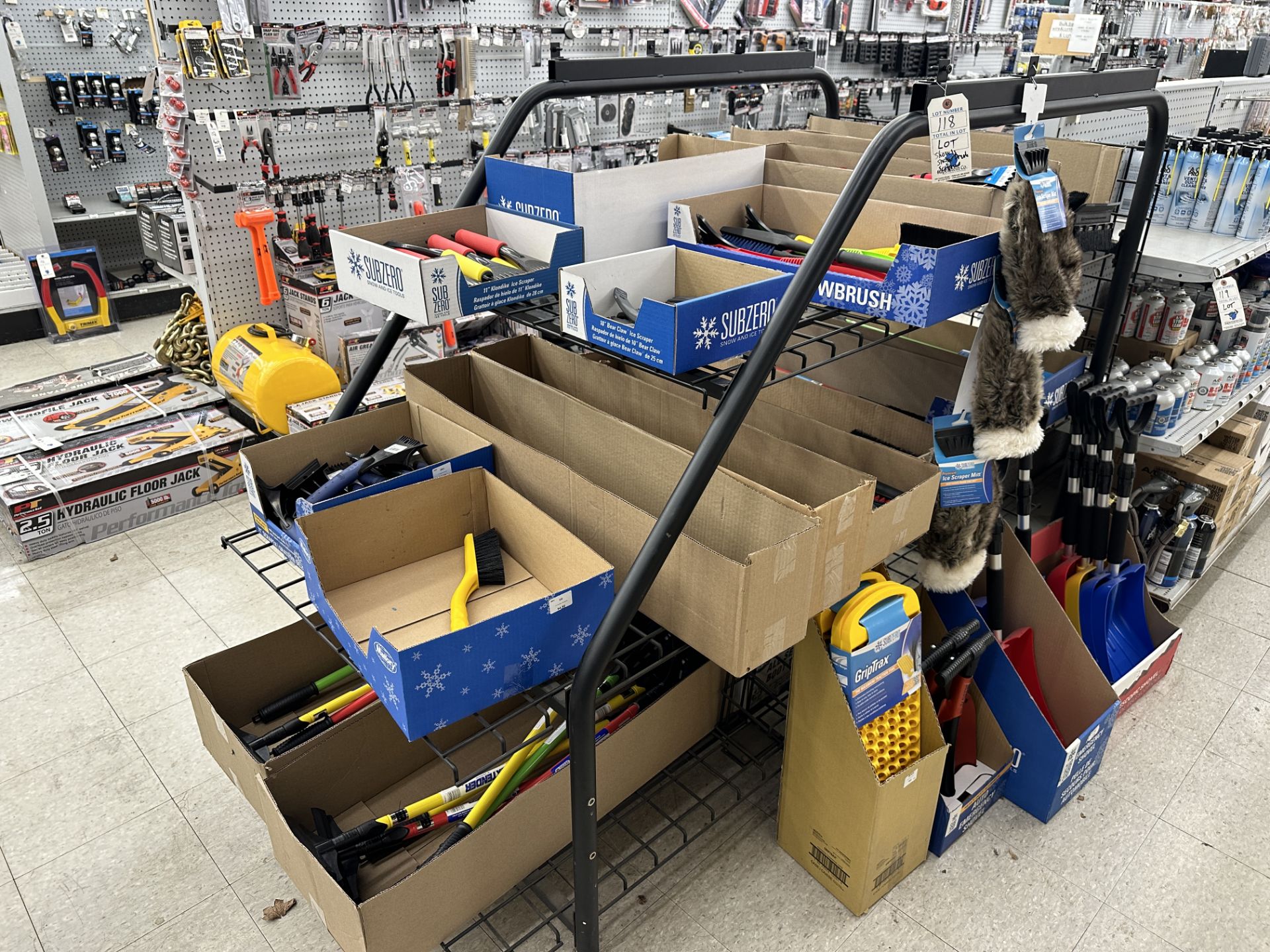 {LOT} Approx 60 Pieces of Hopkins Snow Brushes & Ice Scrapers & Shovels on Rack including Rack