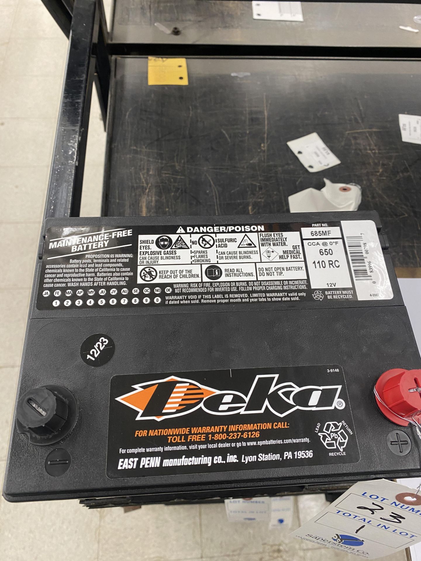 Deka #685MF, 12V, Battery 650 Cold Cranking Amps - Image 2 of 2