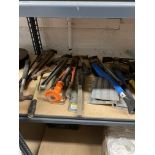 (Lot) Hand Tools C/o: Hammers Wrenches, Saws on 1 Shelf