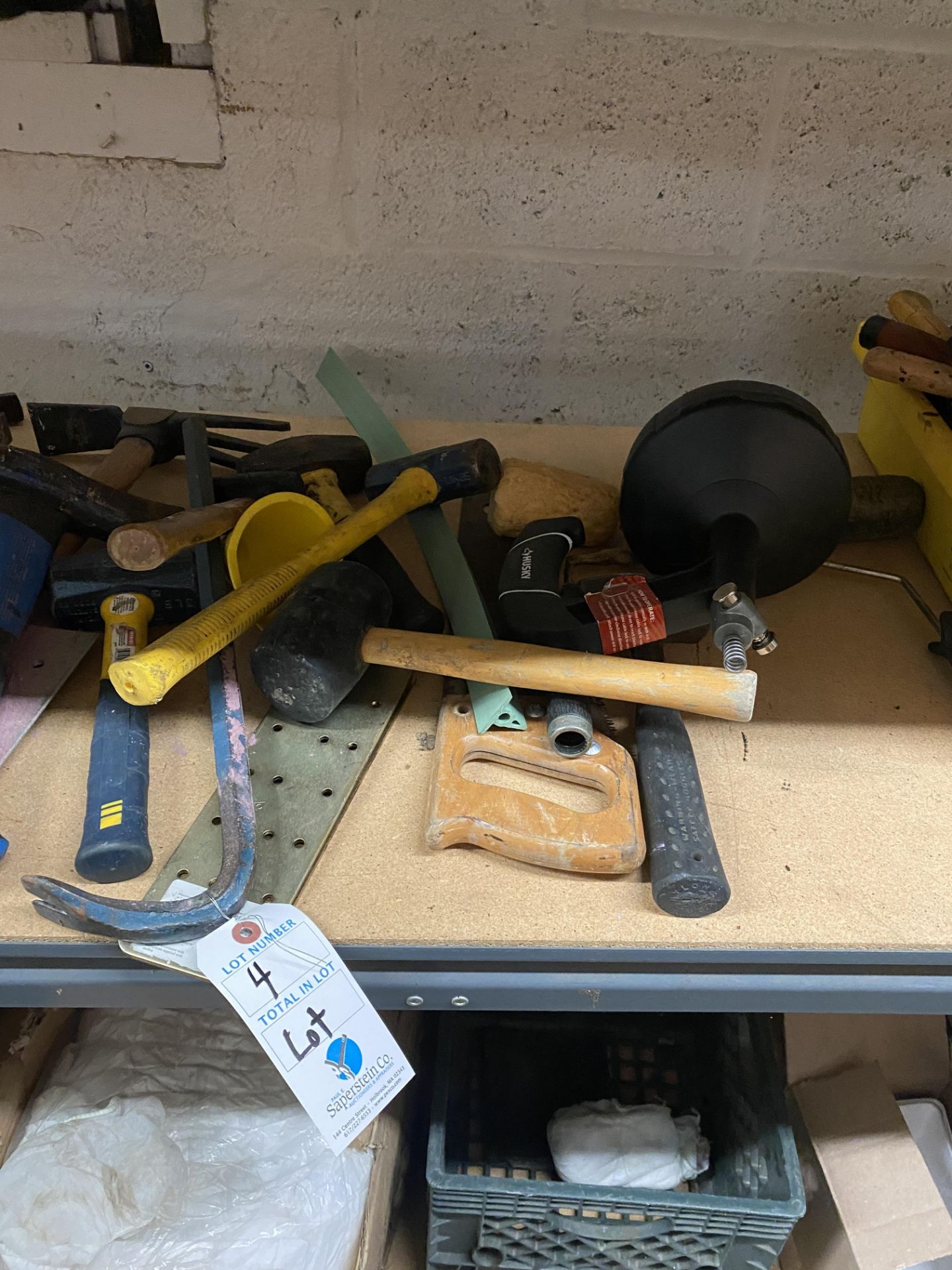 (Lot) Hand Tools C/o: Hammers Wrenches, Saws on 1 Shelf - Image 4 of 4
