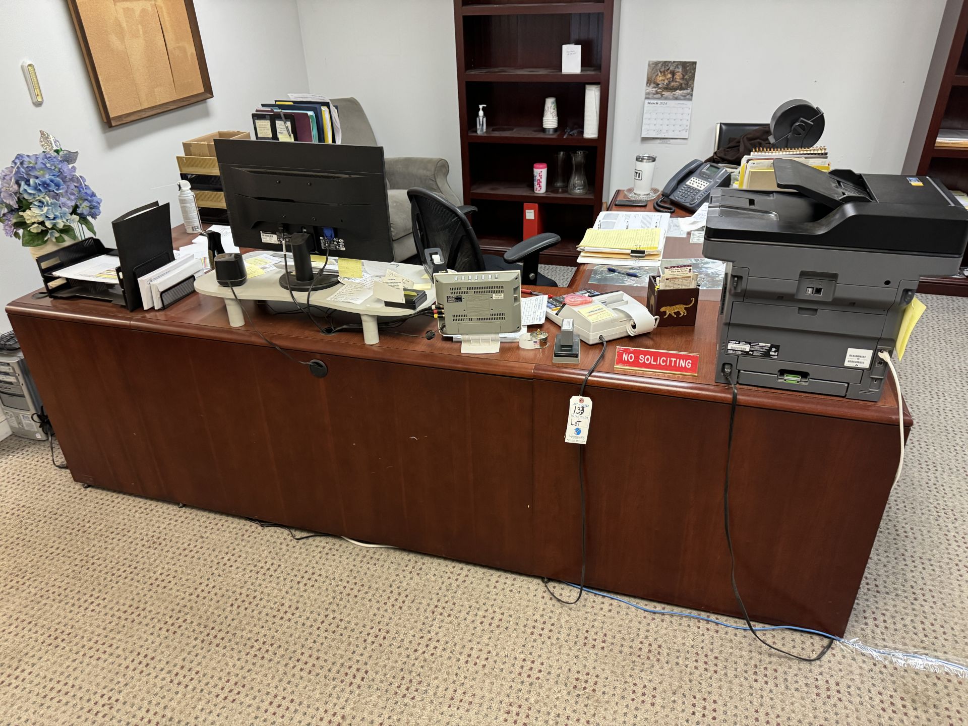 (Lot) In Office Desk, Chairs Files Book Shelf , L Shaped Desk, Printers, Office Supplies