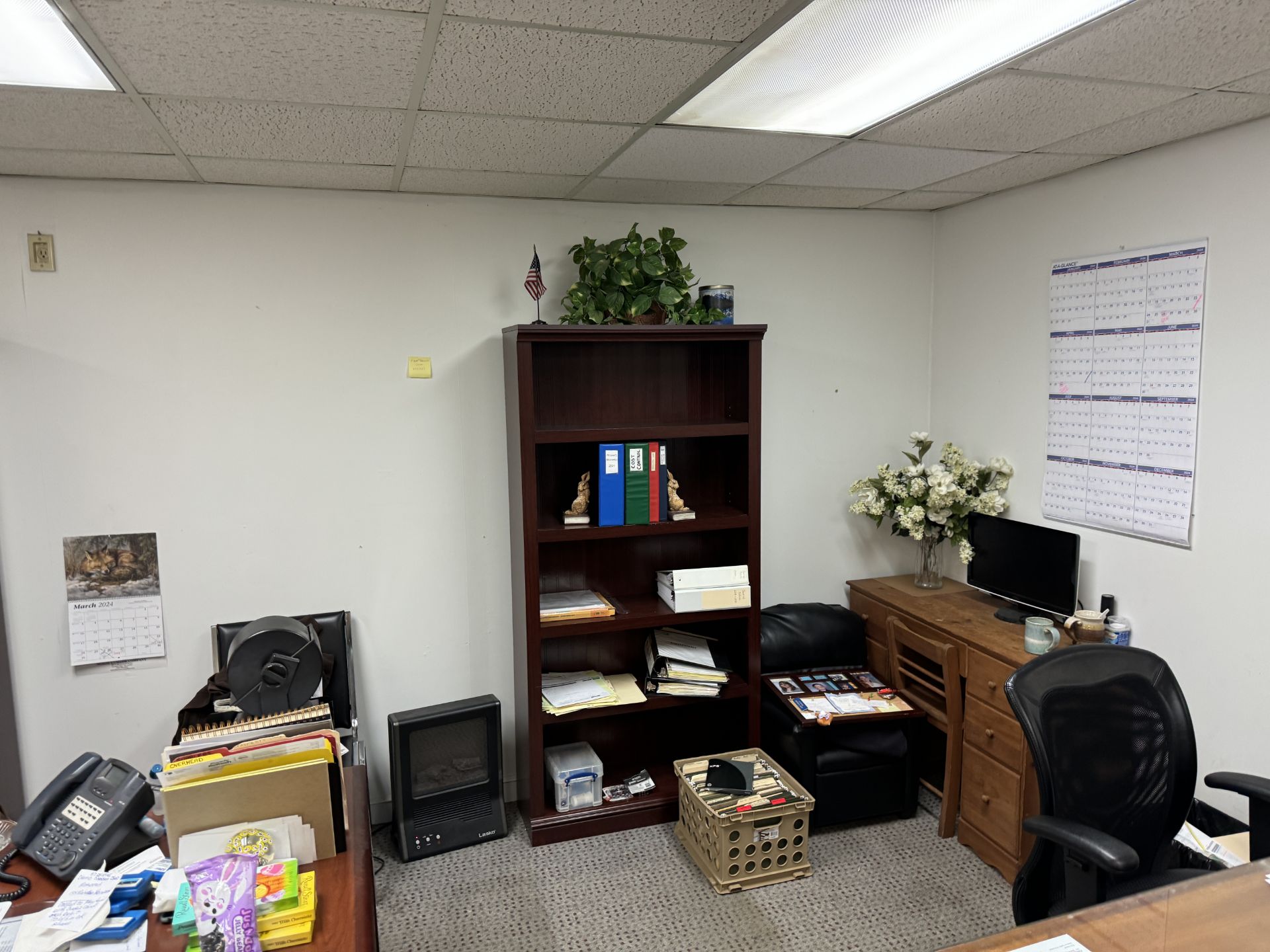 (Lot) In Office Desk, Chairs Files Book Shelf , L Shaped Desk, Printers, Office Supplies - Image 2 of 3