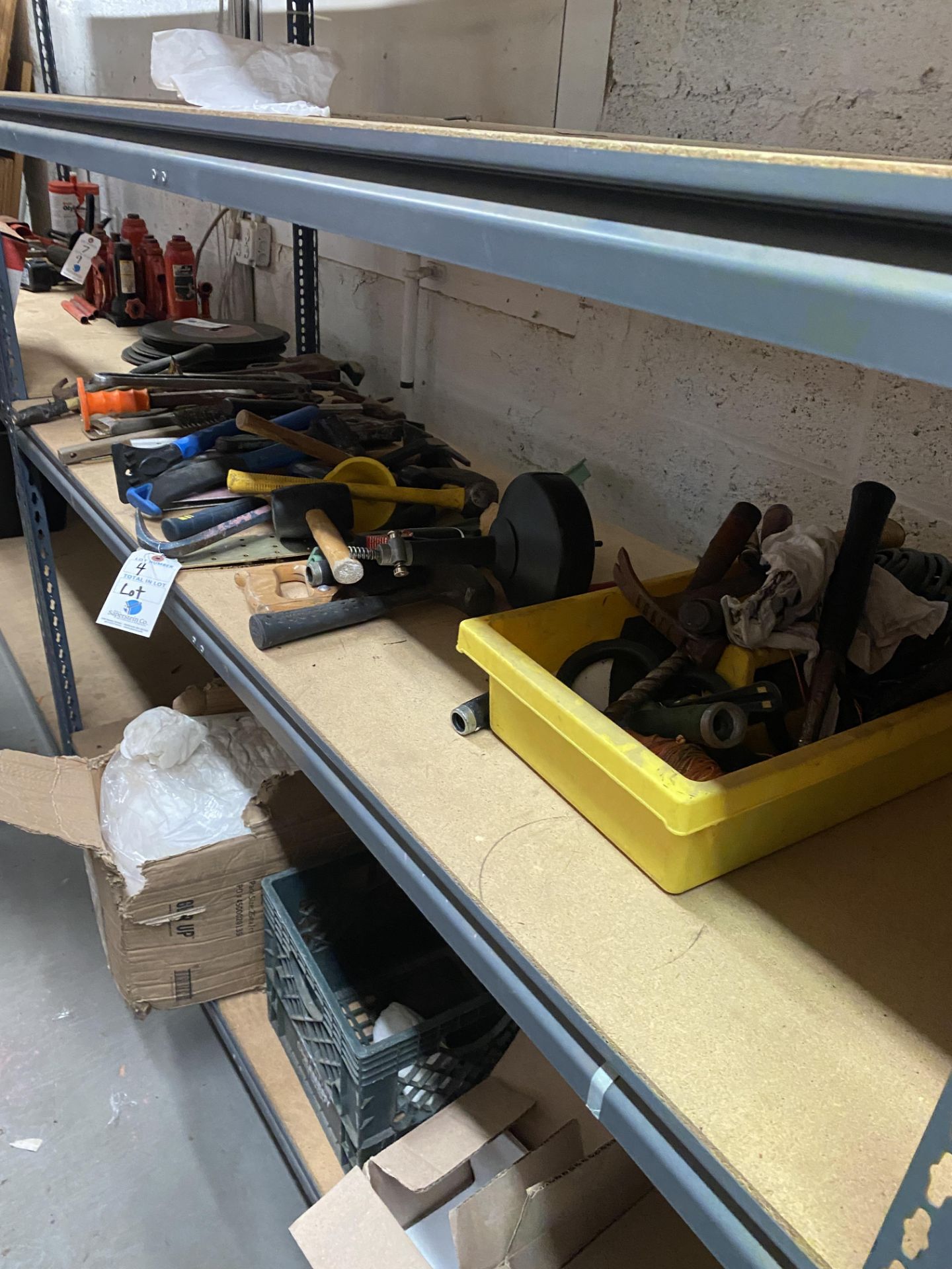 (Lot) Hand Tools C/o: Hammers Wrenches, Saws on 1 Shelf - Image 2 of 4