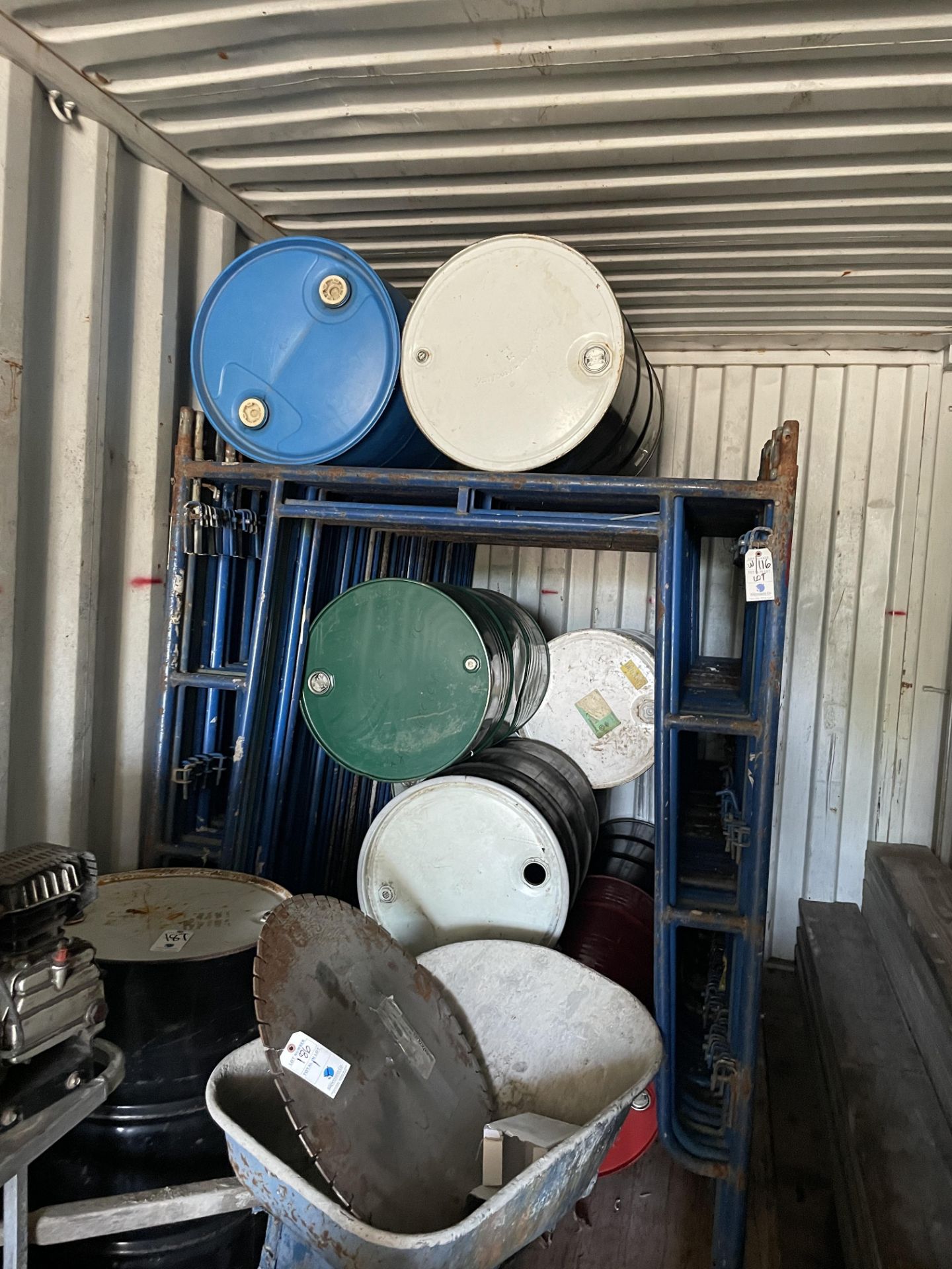 {LOT} Balance in Container C/O: Ladders, Fan, Metal, Motors, Plastic and Metal Drums in One Box - Image 3 of 5