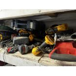 {LOT} On 1 Shelf c/o: Lg. Assortment of Cordless Tools, Chargers and Batteries