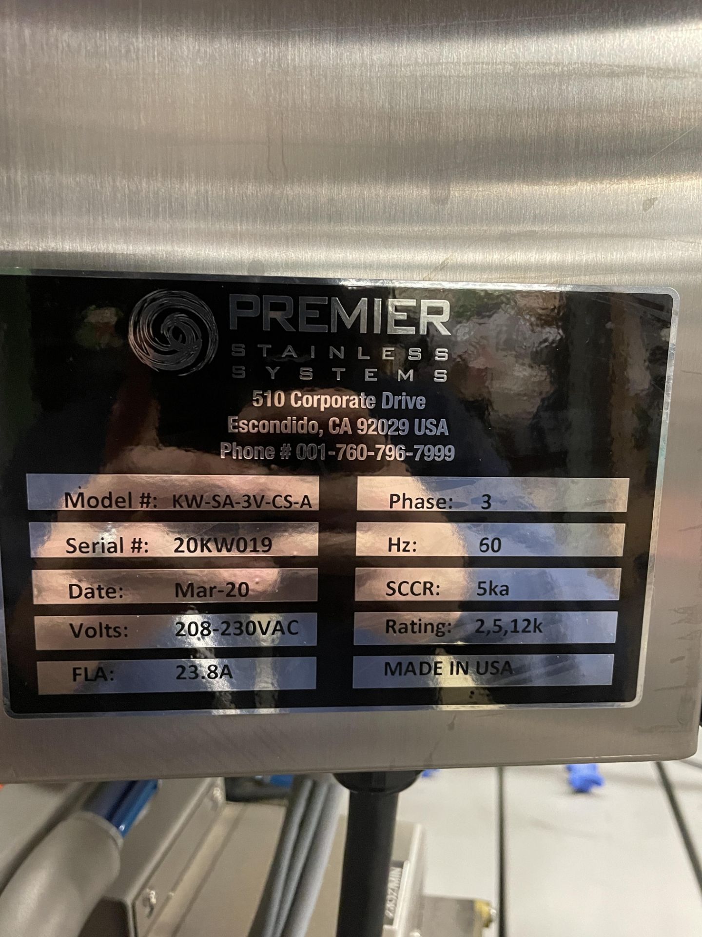 2020 Premier #KW-SA-3V-CS-A 3 Head Stainless Keg Washer, 3 Phase, 208-230VAC, 60Hz, S/N: 20KW019 (Se - Image 12 of 17