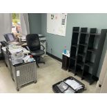 (Lot) In Office c/o: Chairs, L Shape Desk, Asst. Shelving ( No Electronics )