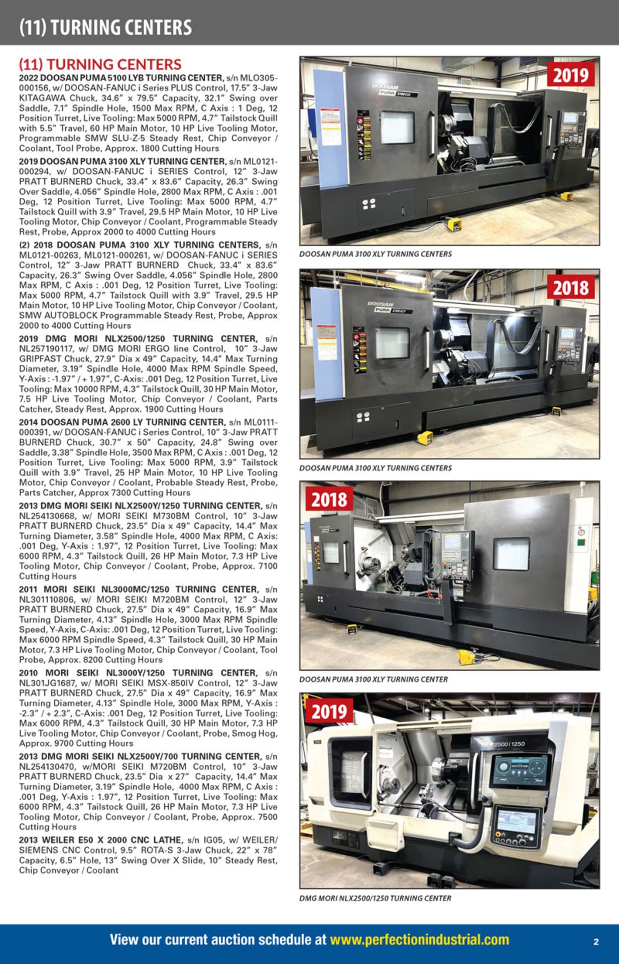 Featuring: (5) DOOSAN PUMA Turning Centers, new as 2022; (5) DMG MORI SEIKI Turning Centers, new as - Image 2 of 7