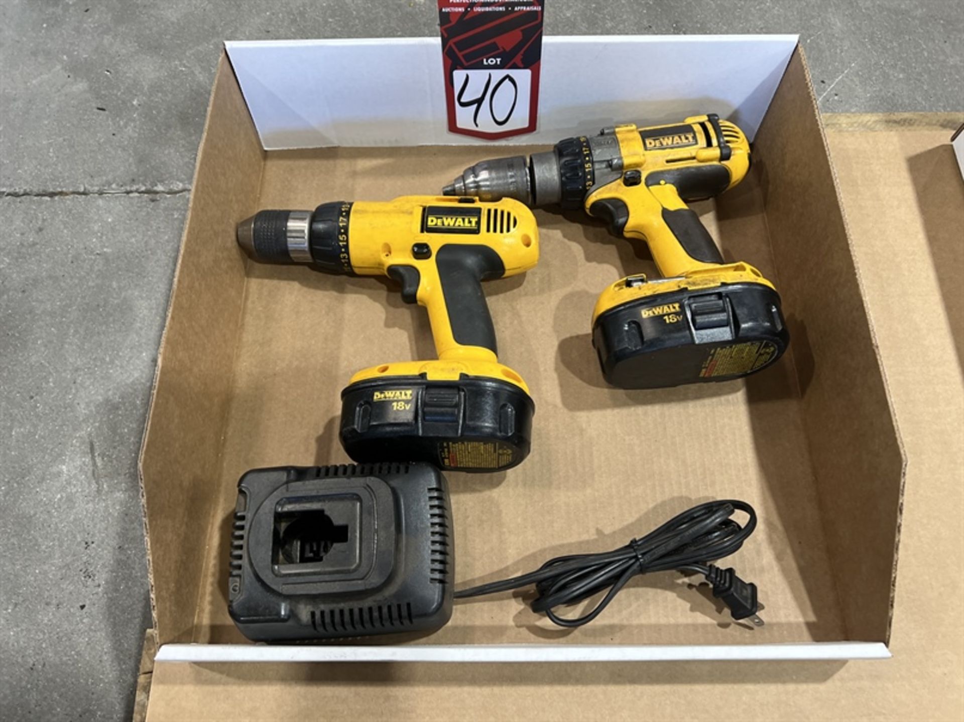 Lot Comprising DEWALT DW995 Adjustable Clutch Cordless 1/2" VSR Drill and DEWALT DC987 Heavy Duty