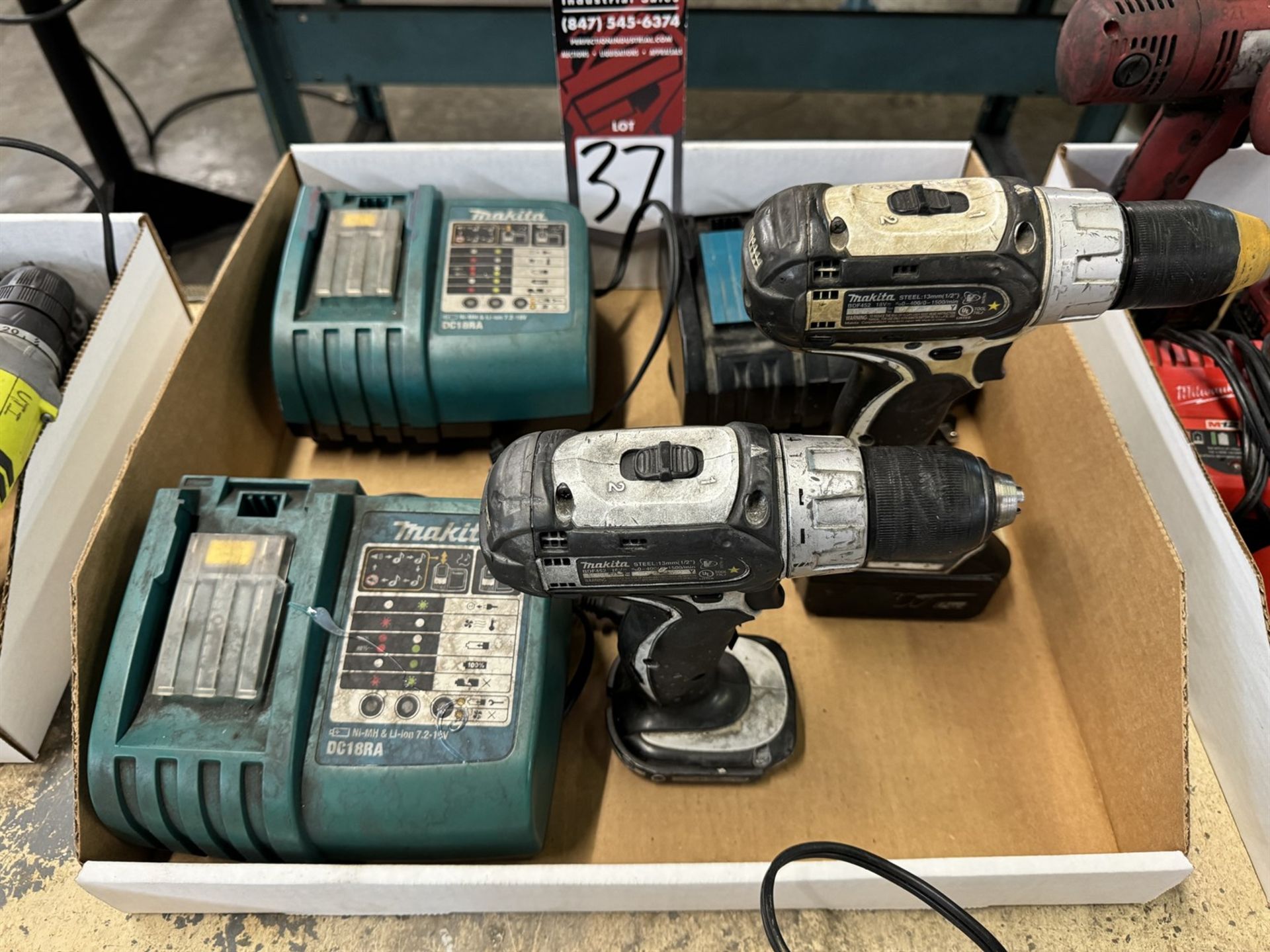 Lot Comprising (2) MAKITA BDF452 1/2" Cordless Drills w/ Batteries and Chargers (Machine Shop)