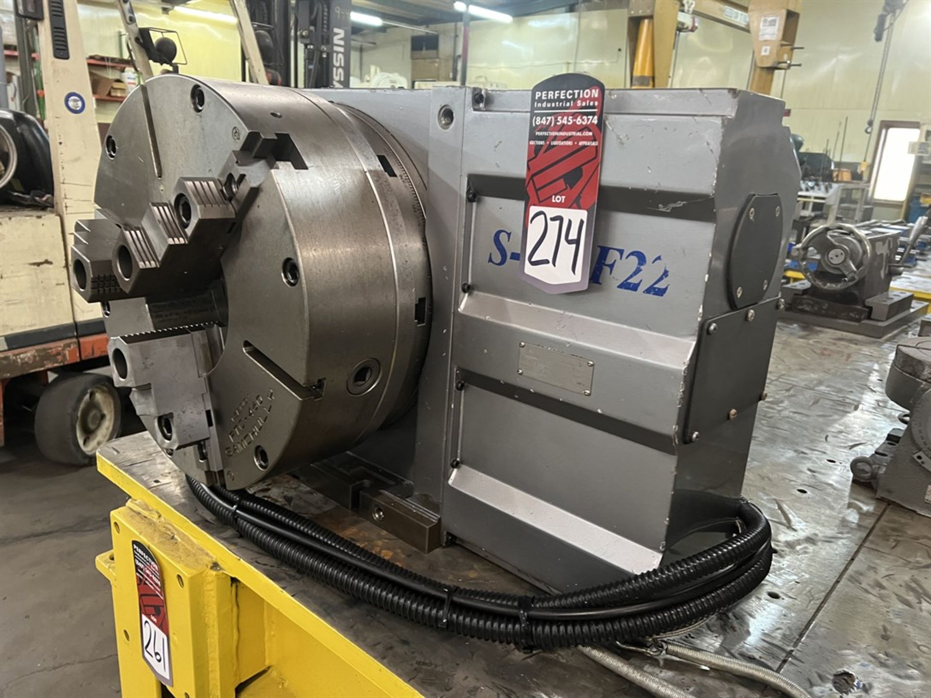 SAMCHULLY S-430F22 4th Axis Rotary Table, s/n 1210001, w/ 18" 3-Jaw Chuck w/ 7-1/2" Hole (Machine - Image 4 of 6
