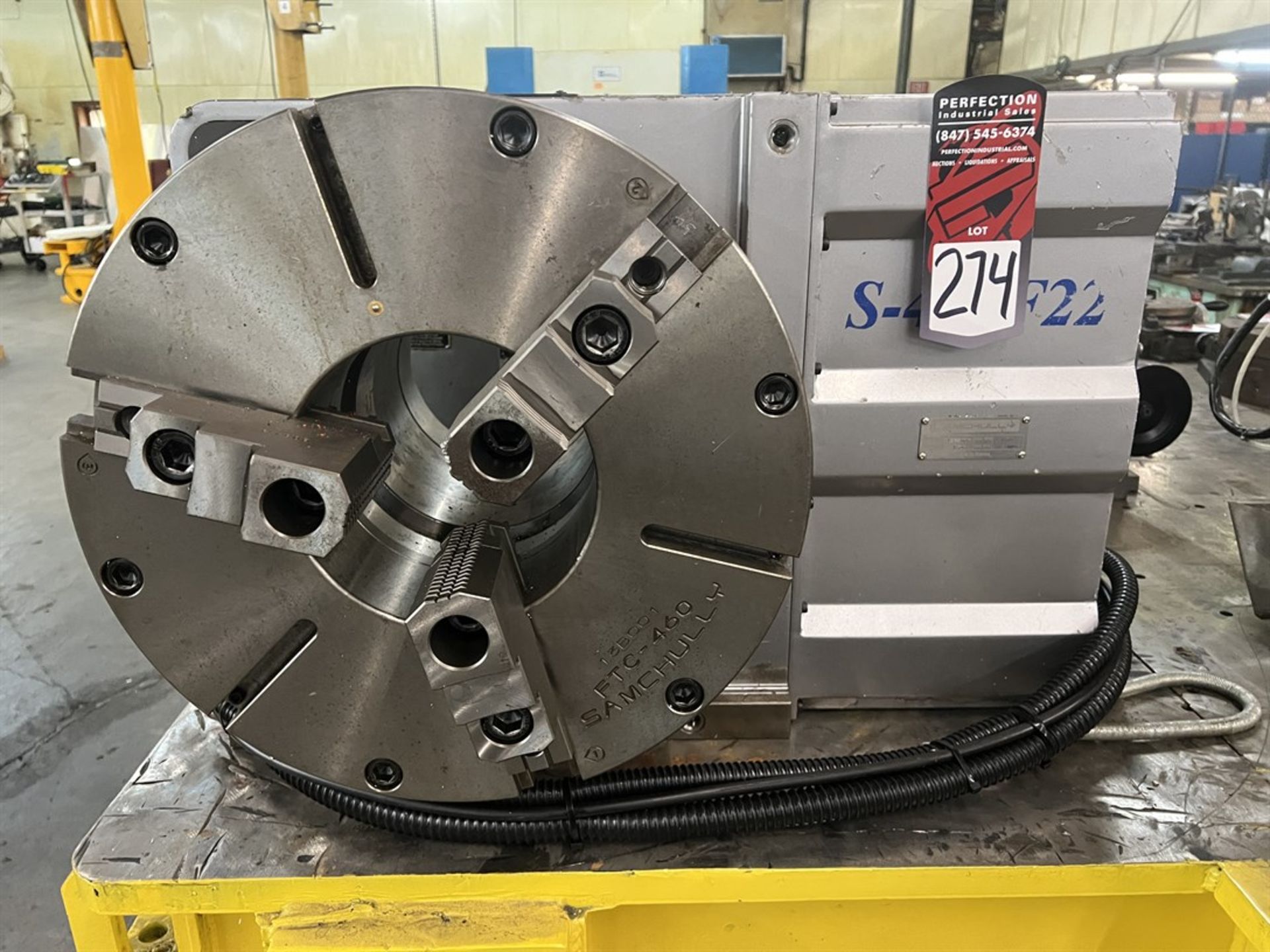 SAMCHULLY S-430F22 4th Axis Rotary Table, s/n 1210001, w/ 18" 3-Jaw Chuck w/ 7-1/2" Hole (Machine