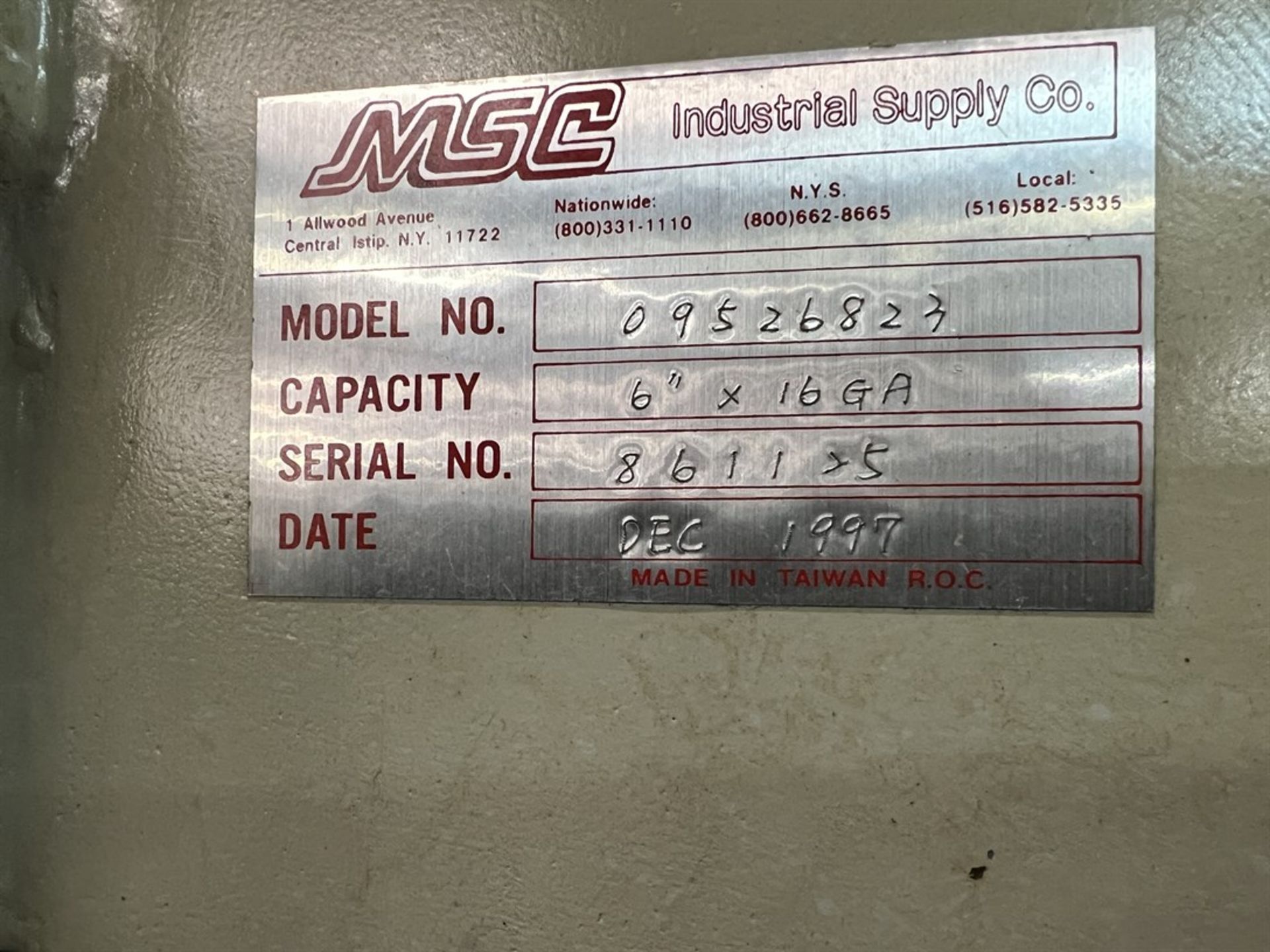 MSC 09526823 Notcher, s/n 861125, 6" x 16 Ga. (Machine Shop) - Image 7 of 7