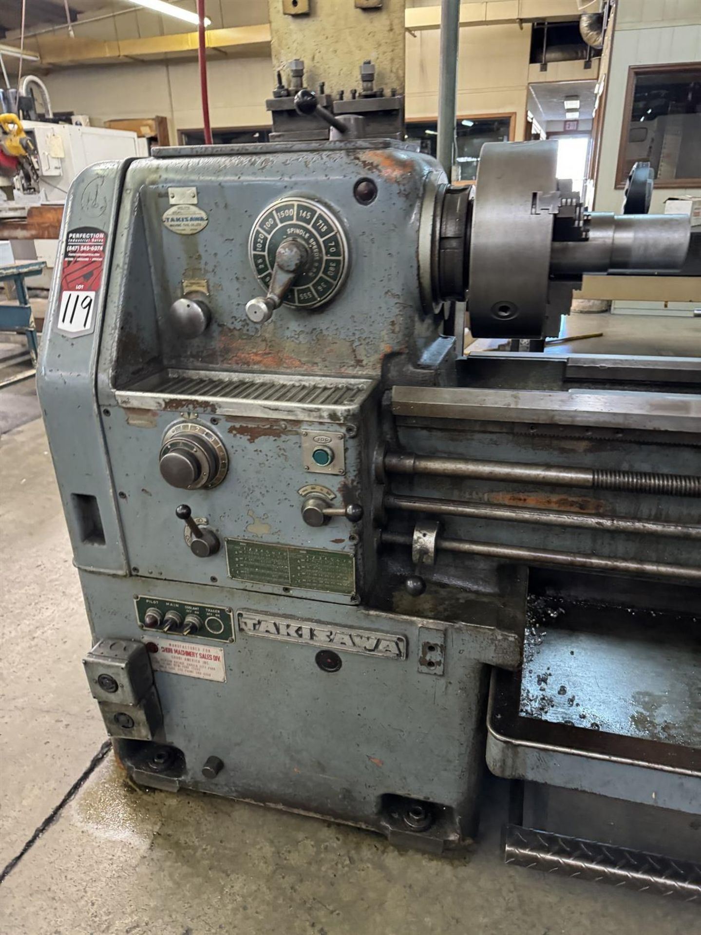 TAKISAWA TAL-460 Lathe, s/n 01179, 12" 3-Jaw Chuck, 36-1500 RPM, Tool Post, Tailstock, Steady - Image 2 of 10