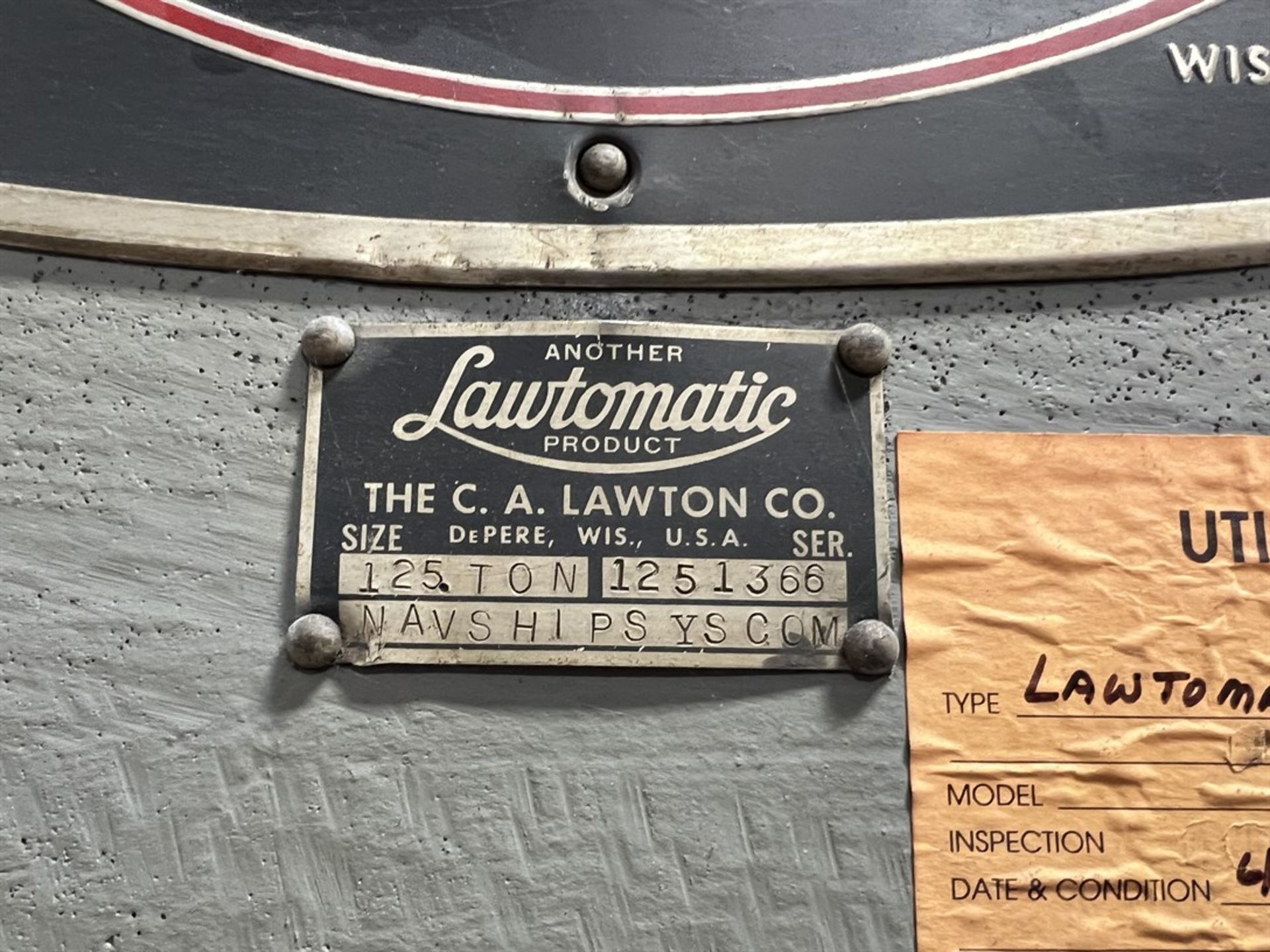 LAWTON Lawtomatic 125 Ton Press, s/n 1251366, 24" x 24" Platen, 15 HP Hydraulic Unit (Wing Shop) - Image 4 of 7