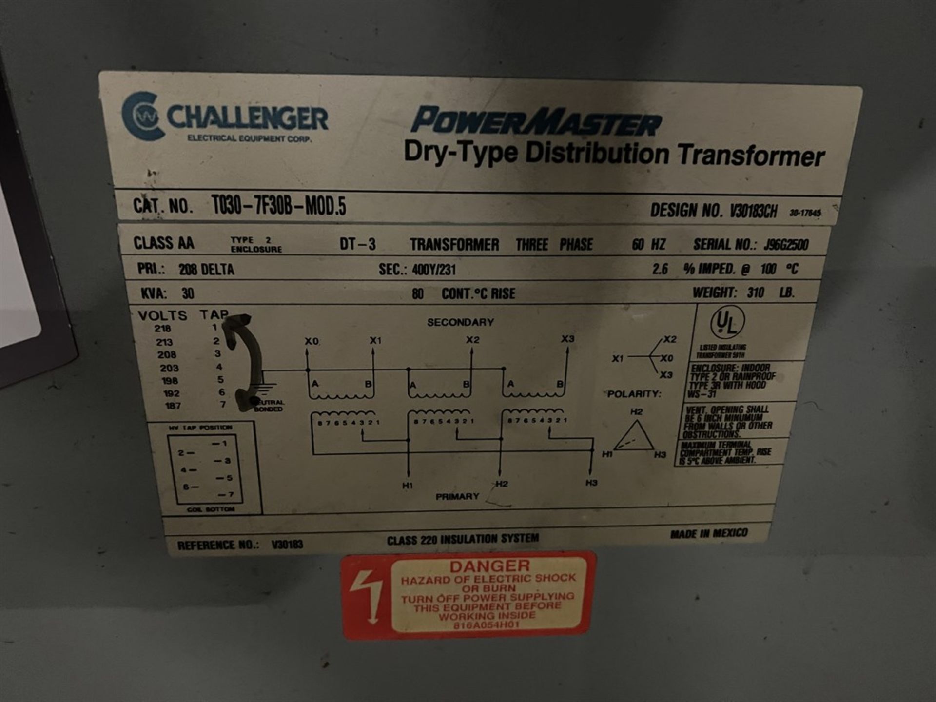 CHALLENGER 30 KVA Dry Type Distribution Transformer (Building 5) - Image 2 of 2