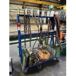 Rolling Rack w/ Slings, Chains, Eye Bolts, and Shackles (Machine Shop)