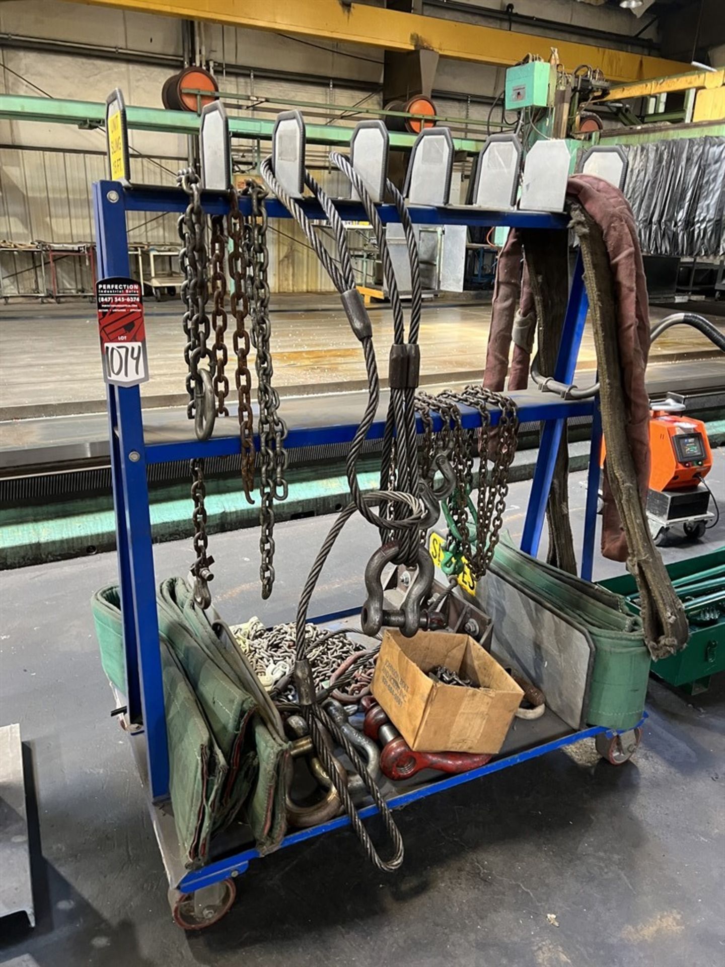 Rolling Rack w/ Slings, Chains, Eye Bolts, and Shackles (Machine Shop)