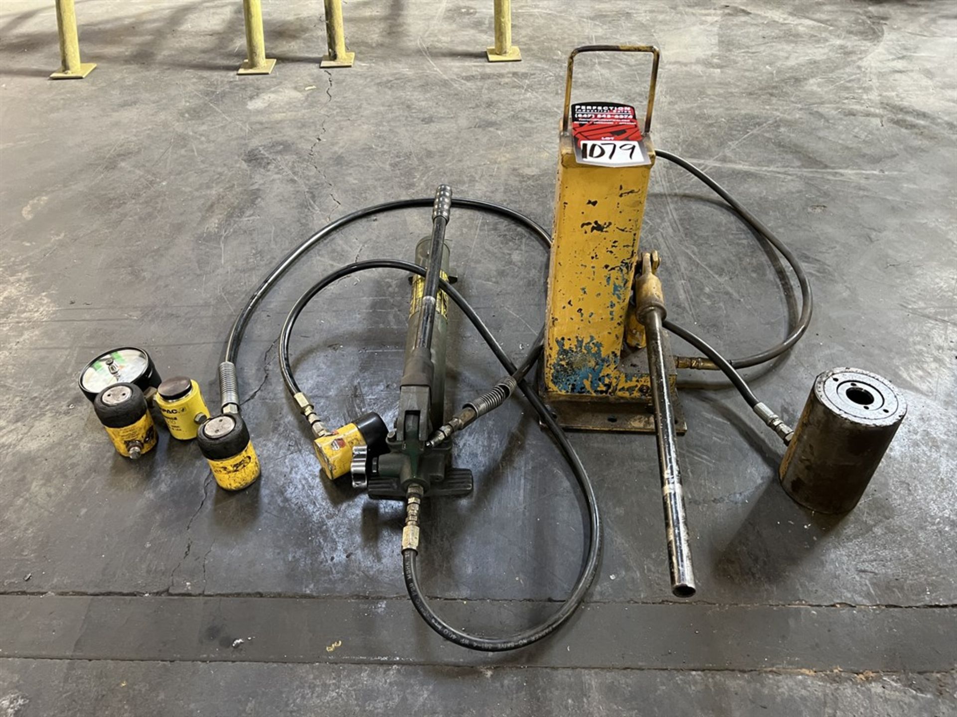 Lot Comprising Assorted Enerpac Hydraulic Pumps and Cylinders (Machine Shop)