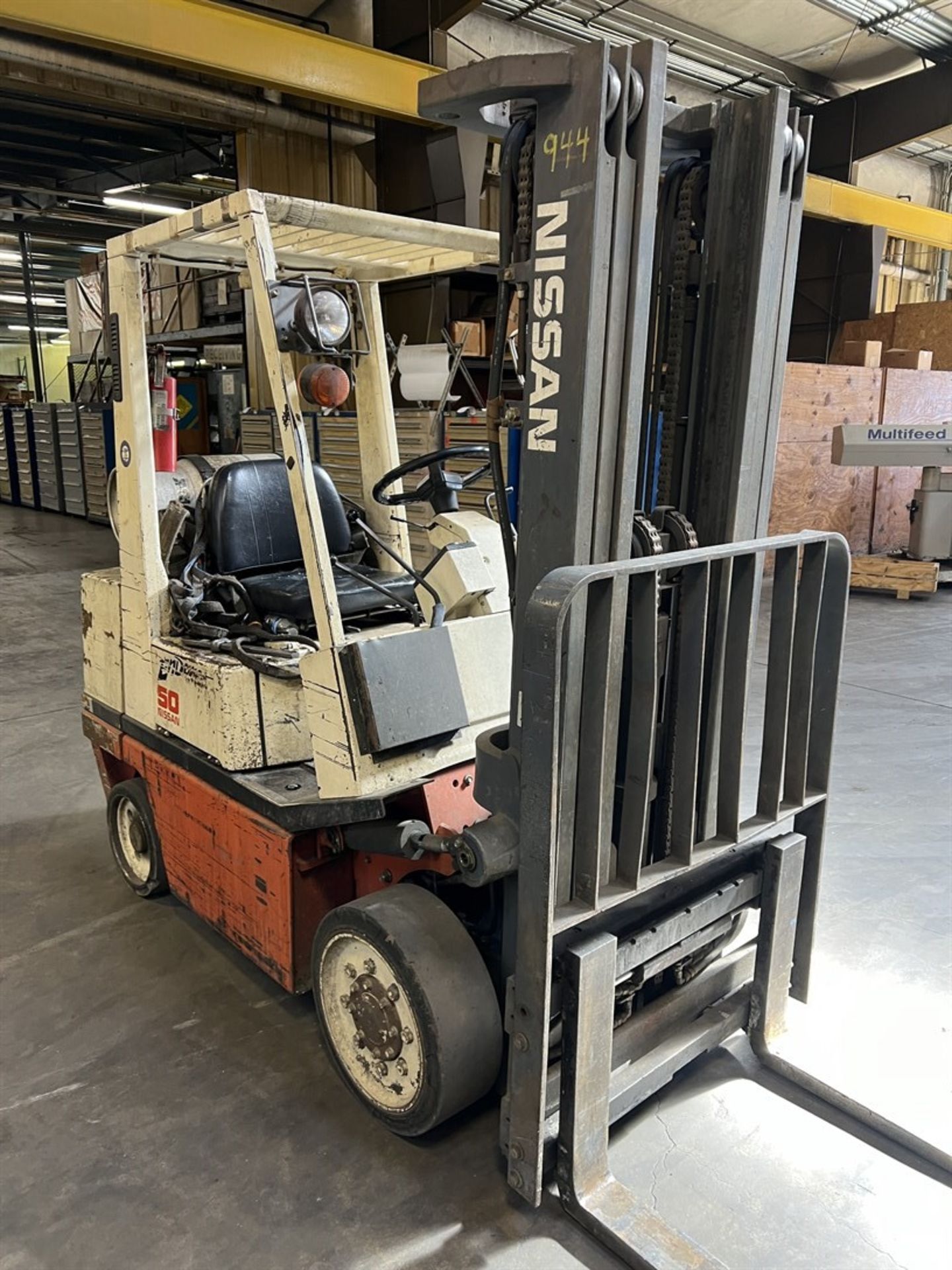 NISSAN 50 LP Forklift s/n KCPH02P907673, 5,000 Lb, 3-Stage Mast, Solid Tire (Machine Shop) - Image 3 of 10