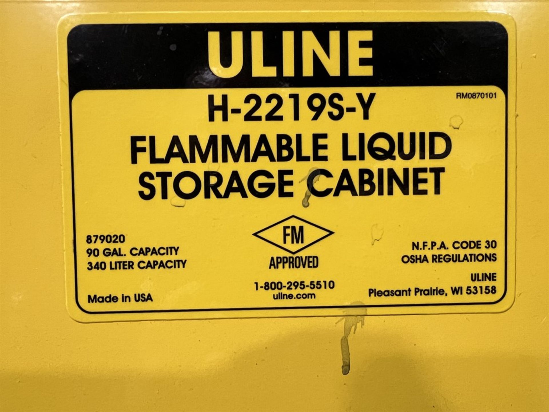 ULINE H-2219S-Y 90 Gallon Flammable Liquids Storage Cabinet (Wing Shop) - Image 2 of 2