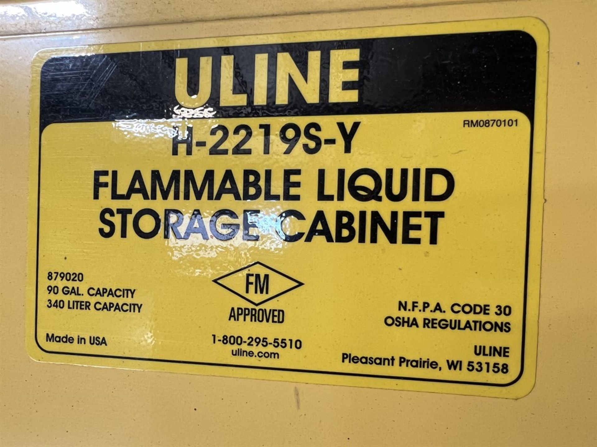 ULINE H-2219S-Y 90 Gallon Flammable Liquids Storage Cabinet (Machine Shop) - Image 2 of 2