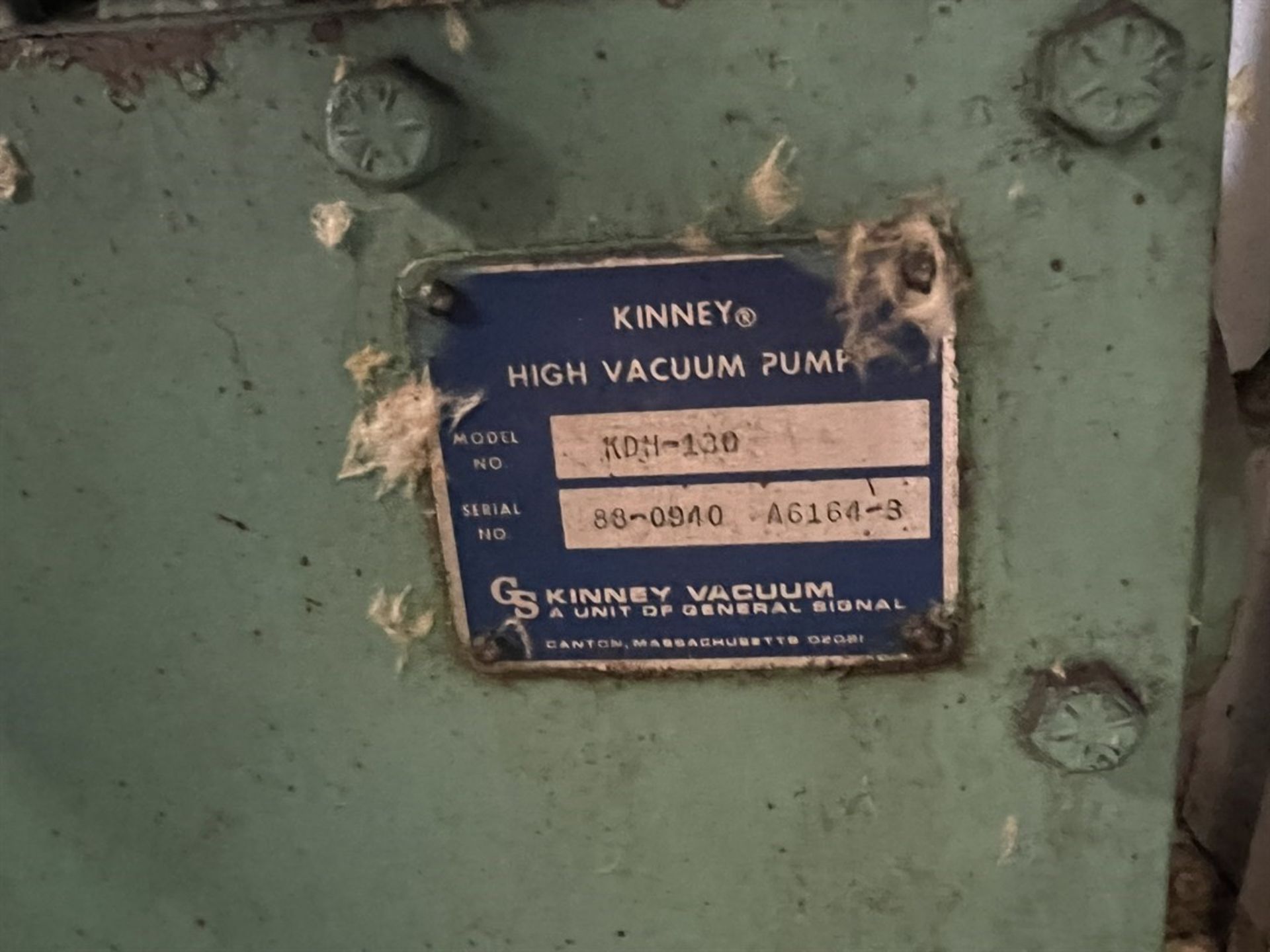 KINNEY KDH-130 High Vacuum Pump, s/n 88-0940, 5 HP (Machine Shop) - Image 5 of 6
