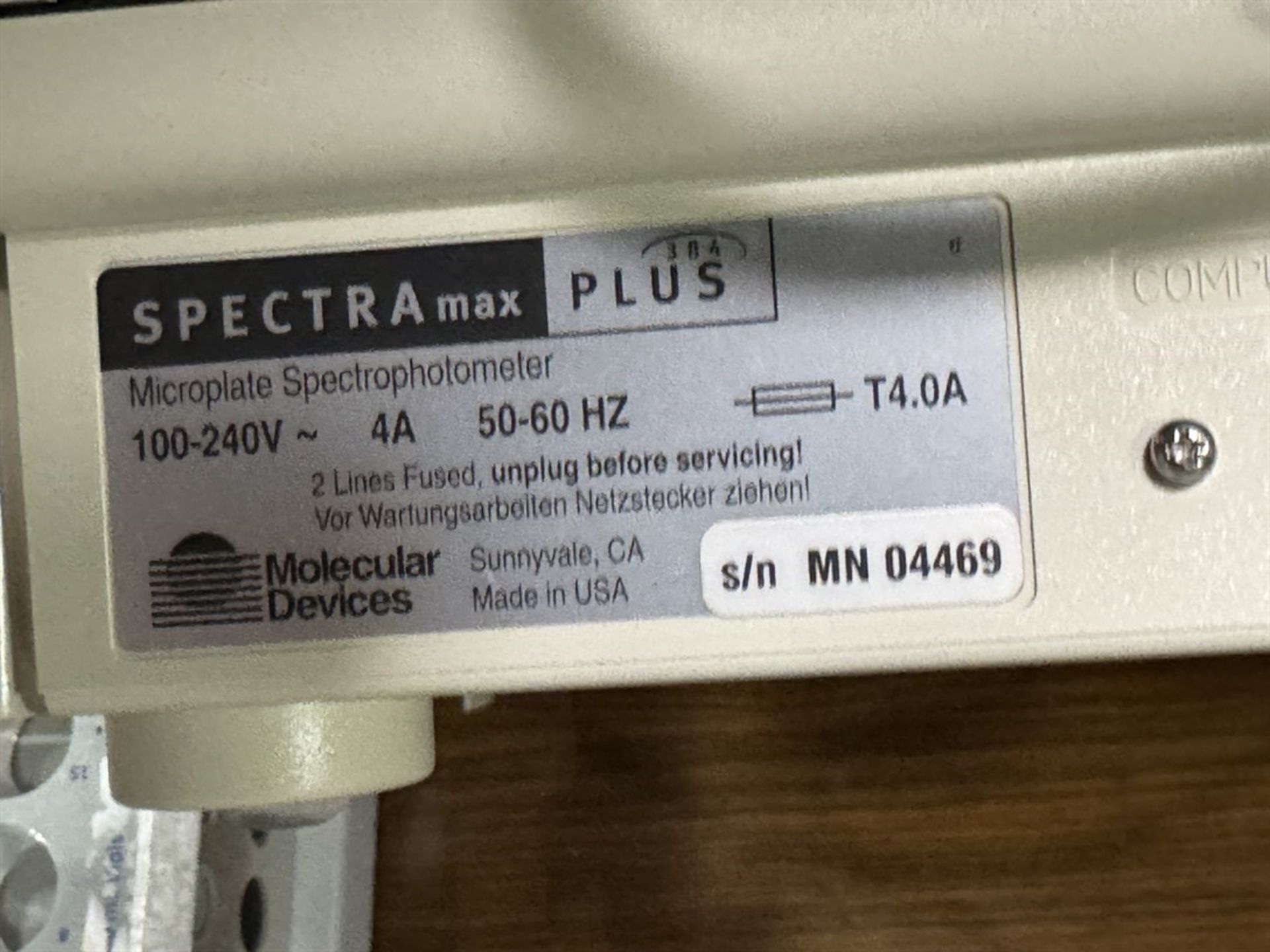 MOLECULAR DEVICES Spectra Max 384 Plus Microplate Spectrophotometer, s/n MN04469 - Image 4 of 4