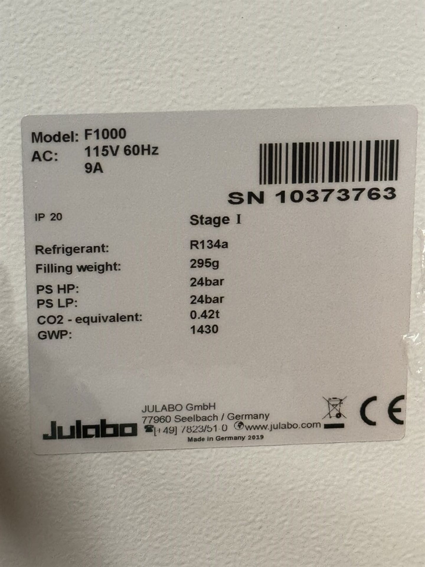 JULABO F1000 Compact Recirculating Cooler, s/n 10373763 - Image 5 of 5