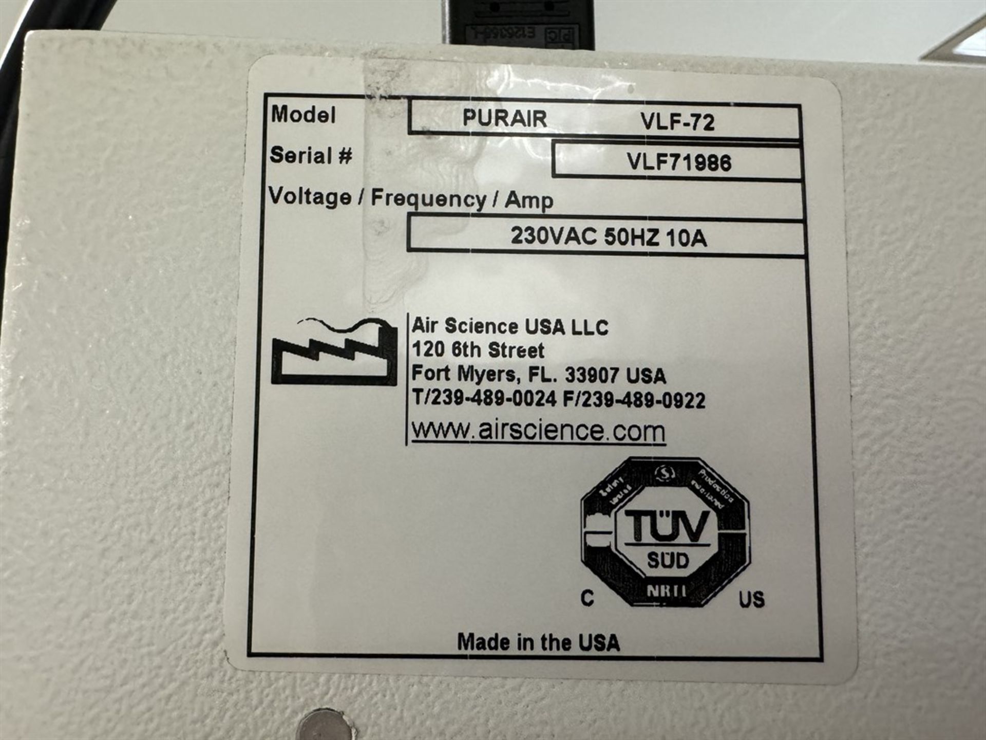 AIR SCIENCE Purair VLF-72 Vertical Laminar Flow Cabinet, s/n VLF71986 - Image 9 of 9