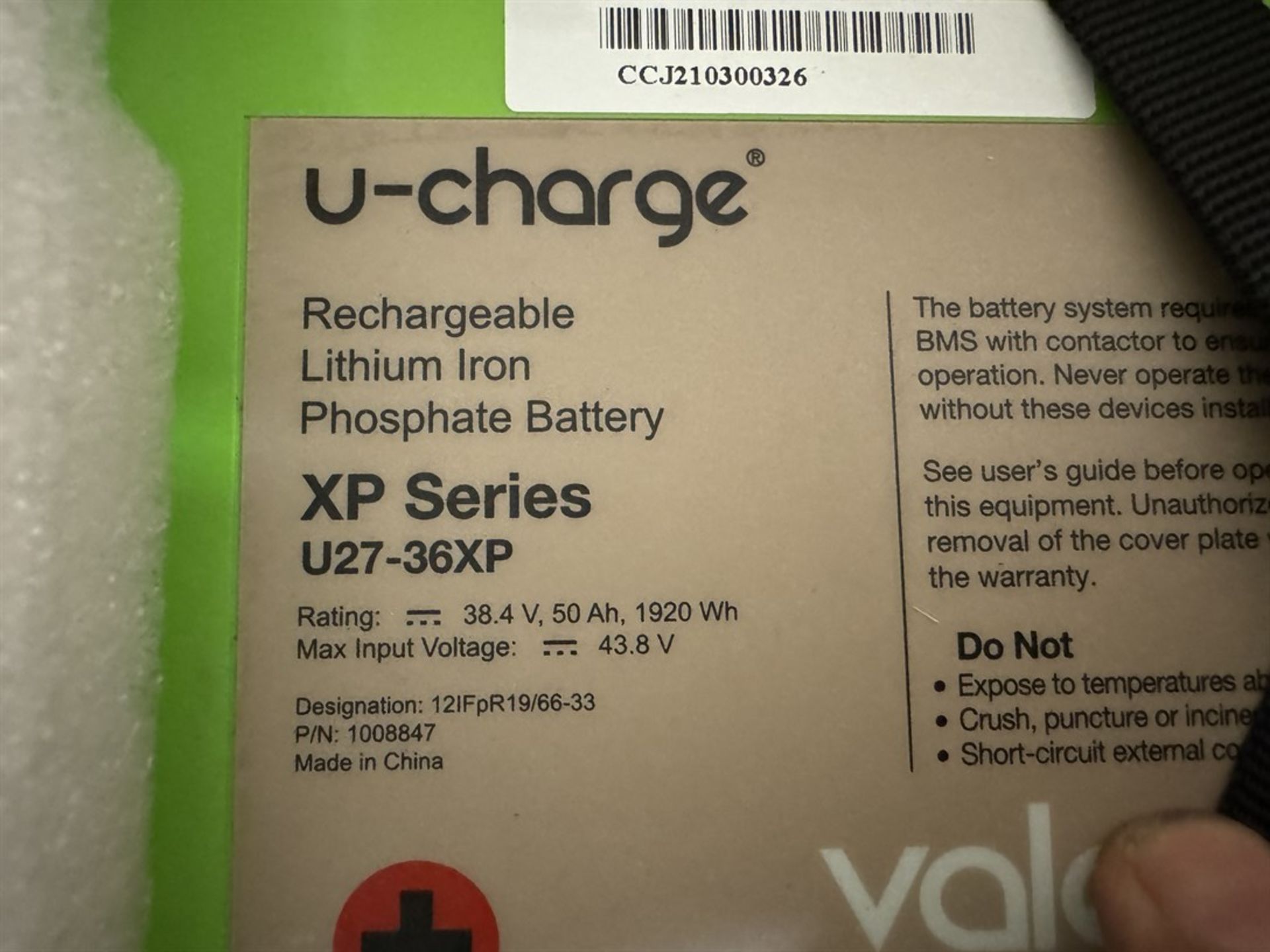 Lot of (7) VALENCE XP Series U27-36XP Rechargeable Lithium Iron Phosphate Batteries - Image 4 of 5