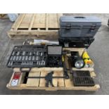 Lot Comprising Assorted Sockets, Hammers, Tool Boxes, Hole Saws, Stamps and Work Lights