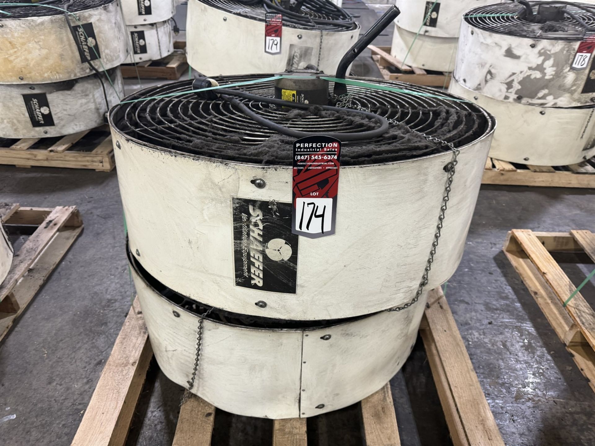 Lot of (2) SCHAEFER 36" Industrial Fans, 3 PH