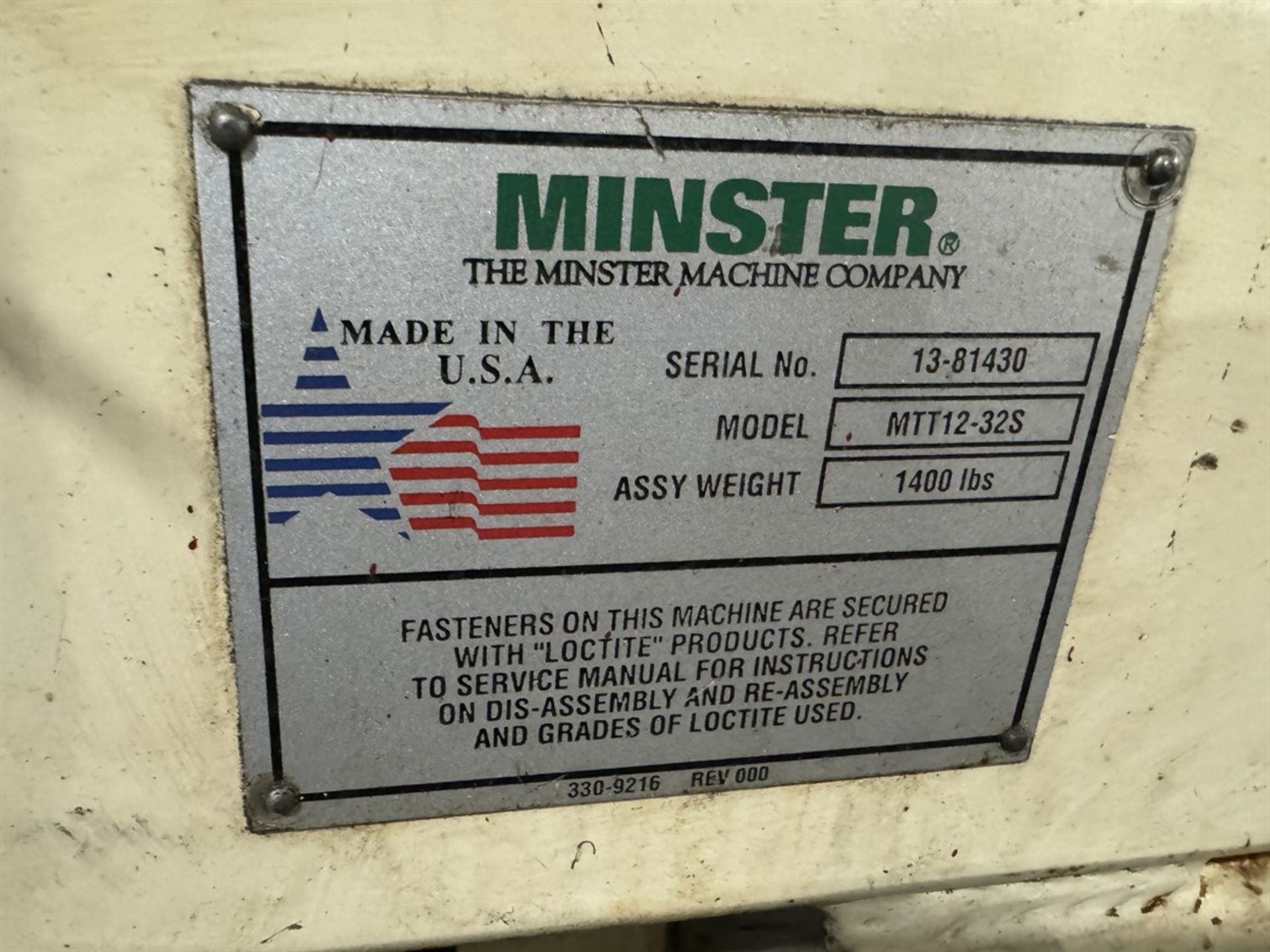 2007 MINSTER MMT12-32S Thread Table, s/n 13-81430 - Image 3 of 3