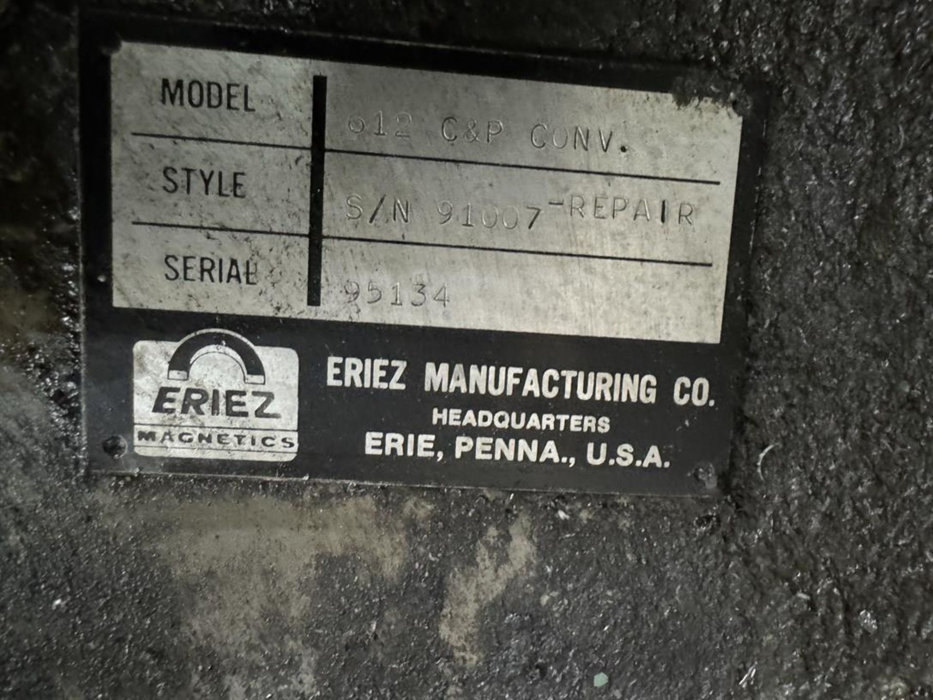 ERIEZ 612 TUF TRAC Incline Magnetic Parts Conveyor, s/n 95134 - Image 3 of 3