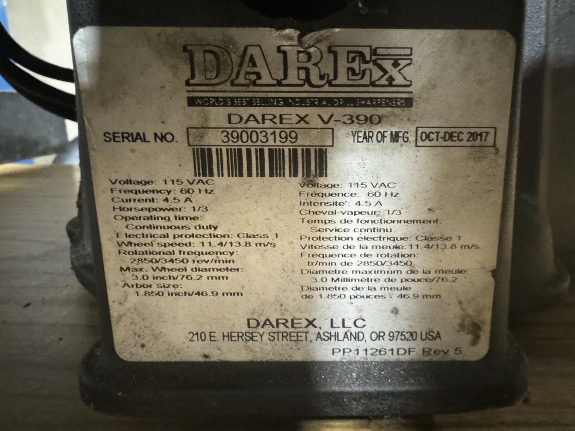 DAREX V-390 Drill Sharpener, s/n 39003199 - Image 4 of 4