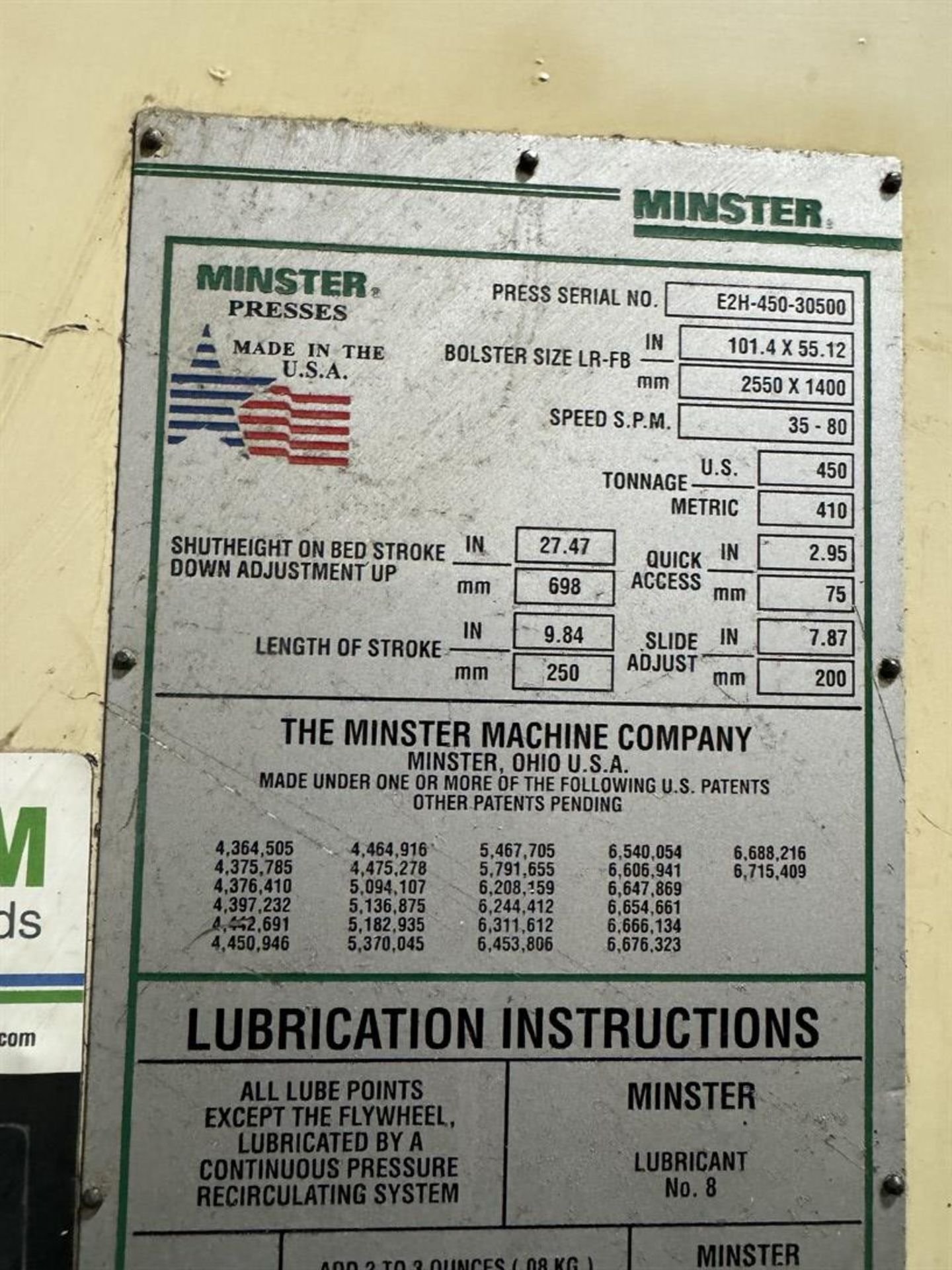 2007 MINSTER E2H-450-100x55 HeviStamper 450 Ton Straight Side Press, s/n 30500, w/ ASM (Link - Image 12 of 12