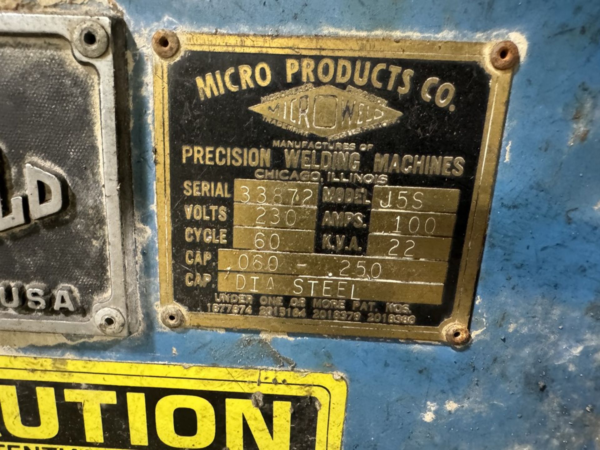 MICROWELD J5S Butt Welder, s/n 33872, .060-.250" Dia Steel Capacity, 22 KVA - Image 5 of 5